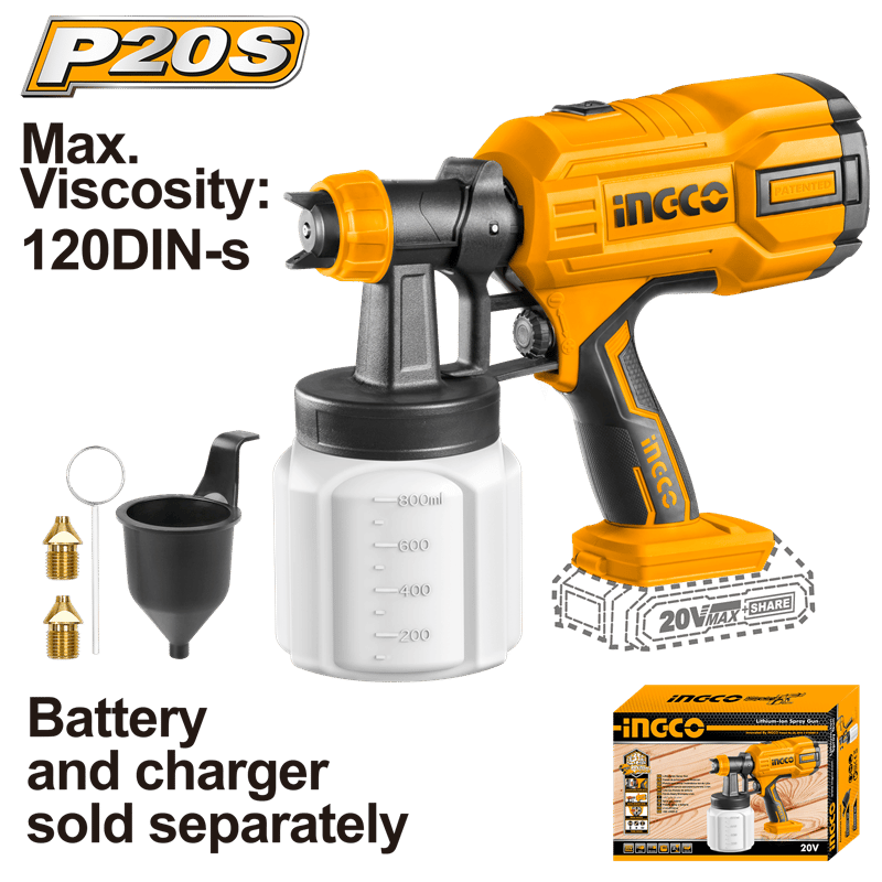 Ingco ING-CSGLI2003 Li-ion Akülü Boya Tabancası 20V 2.0Ah