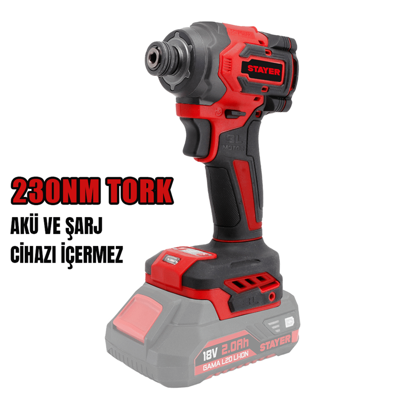 Stayer IS230 Kömürsüz Akülü Torklu Vidalama 18V Li-ion 2.0Ah/6.0Ah (Akü ve Şarj Aleti Hariç)