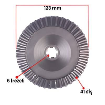 Taifun Ayna Dişli Üst 123 mm 41 Diş 6 Frezeli Spiral Konik Dişli