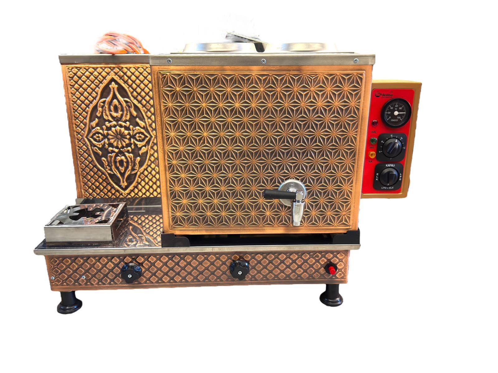Demsu 2 Demlikli Antik Bakır Yıldız Desen Elektrik + Gazlı Full Otomatik Çay Kazanı