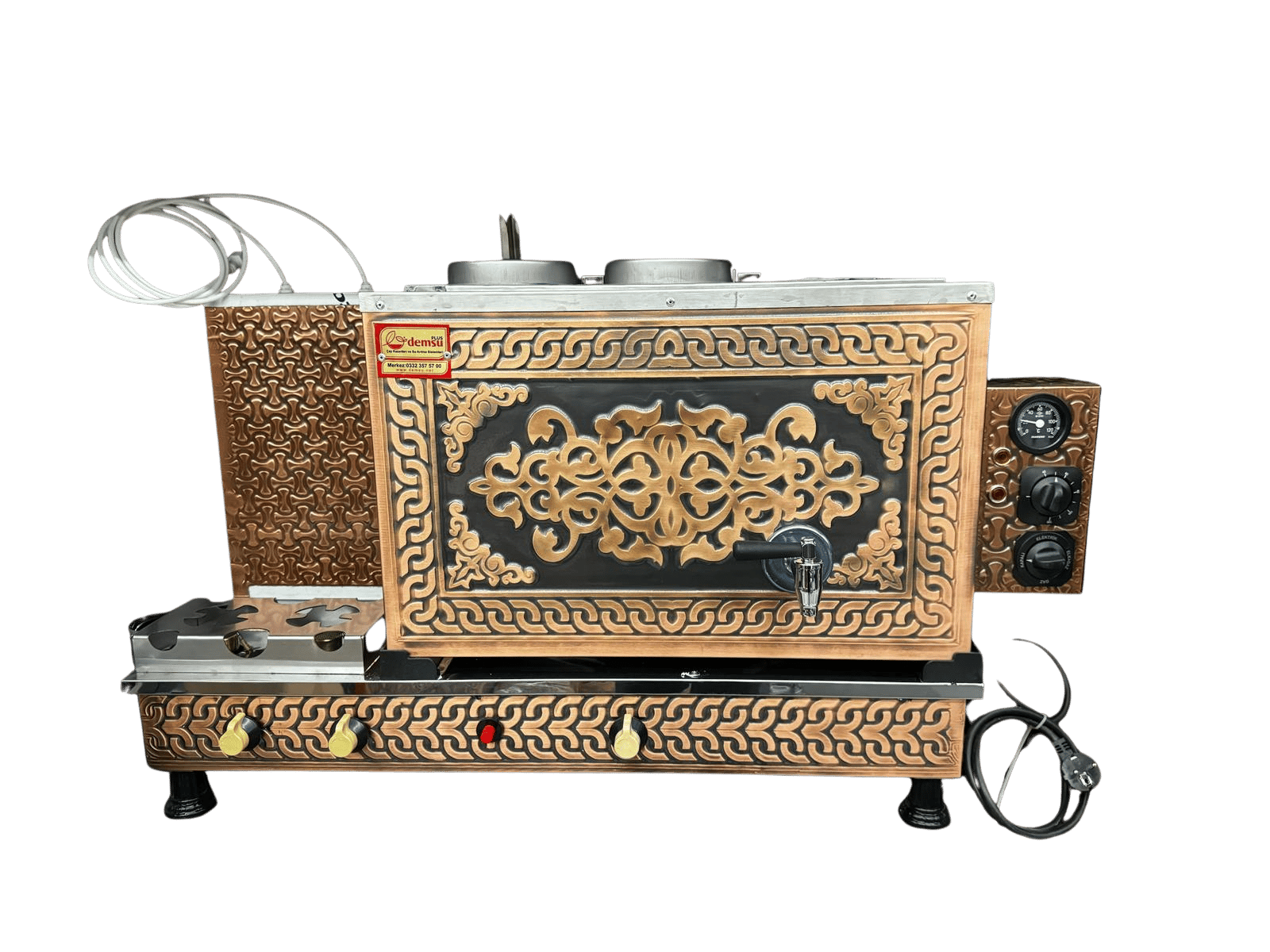 Demsu Plus 3 Demlikli Antik Bakır Elegance Turbo Elektrik + Gazlı Full Otomatik Çay Kazanı