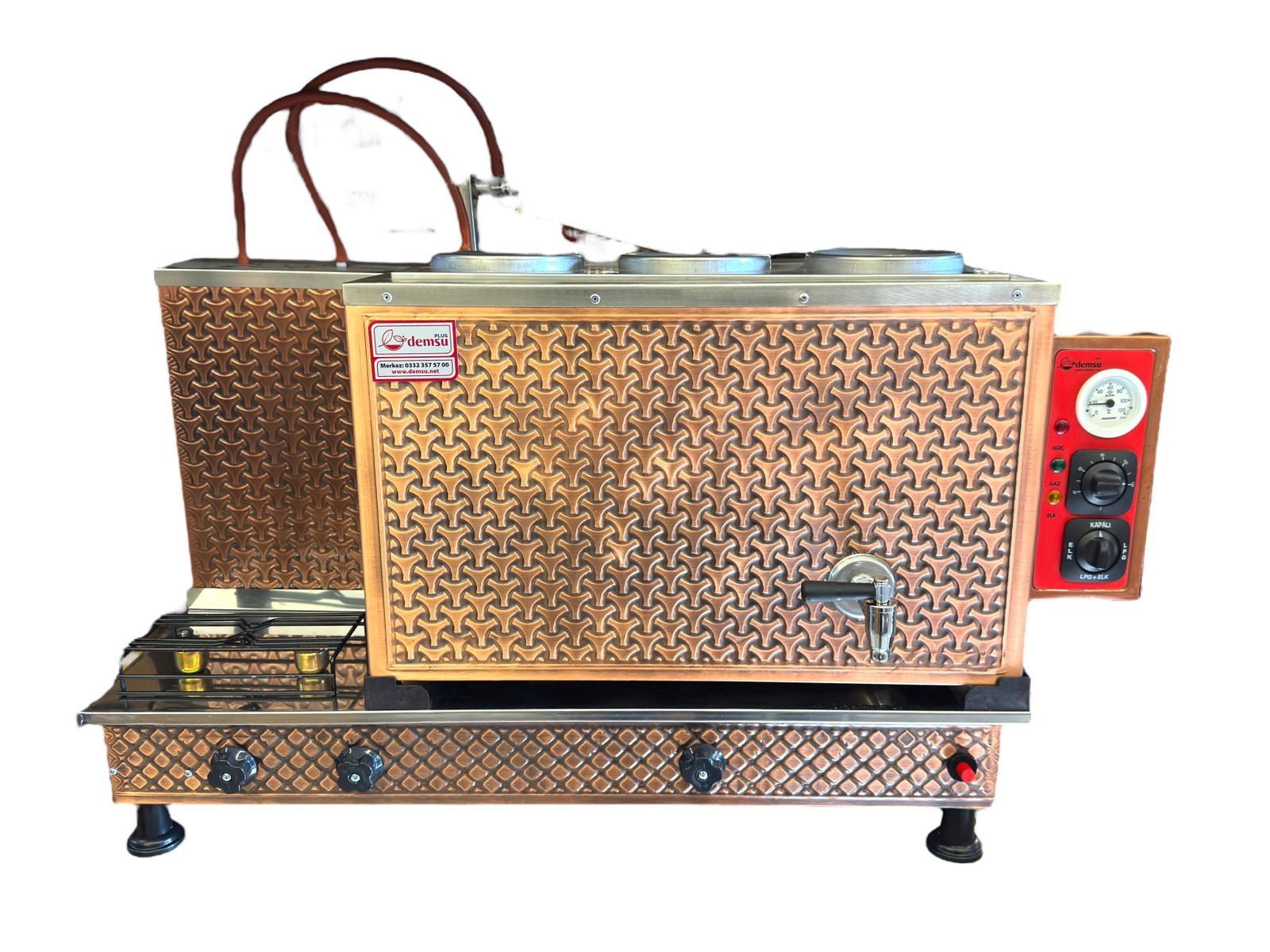 Demsu Plus 3 Demlikli Antik Bakır Meşale Desen Elektrik + Gazlı Full Otomatik Çay Kazanı