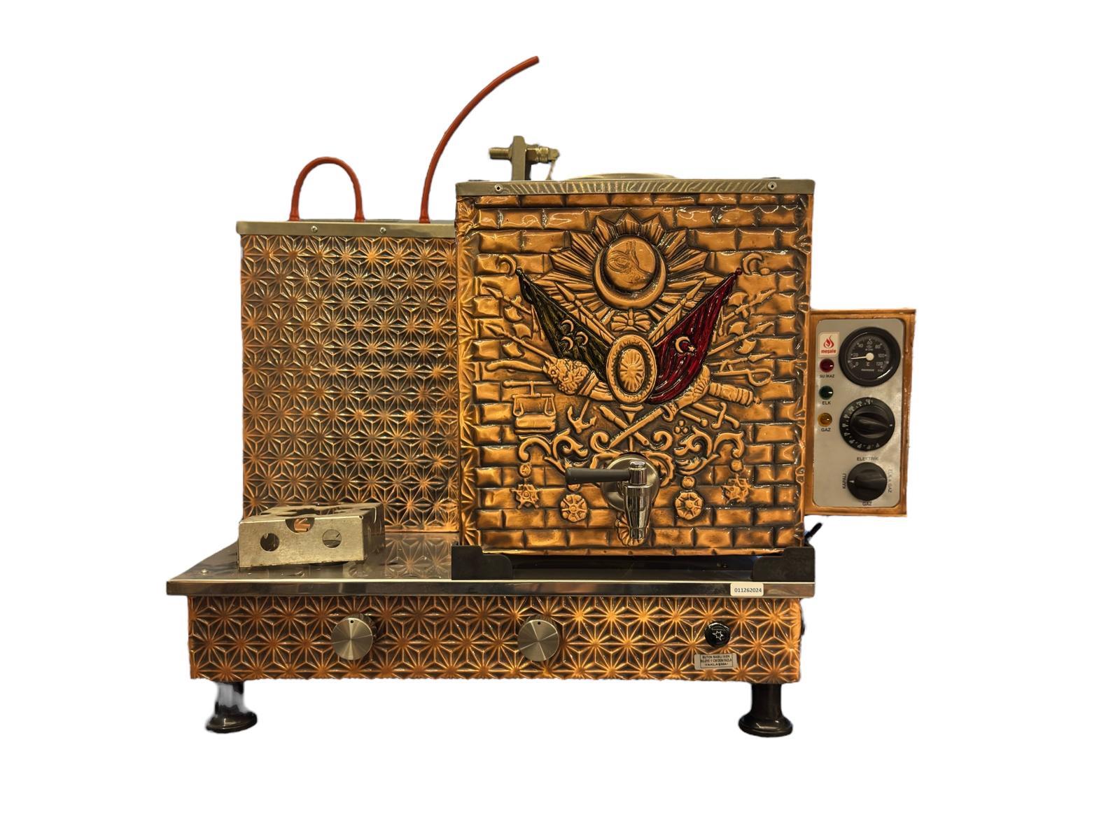 Meşale 1 Demlikli Antik Bakır Osmanlı Arması Elektrik + Gazlı Çay Kazanı 