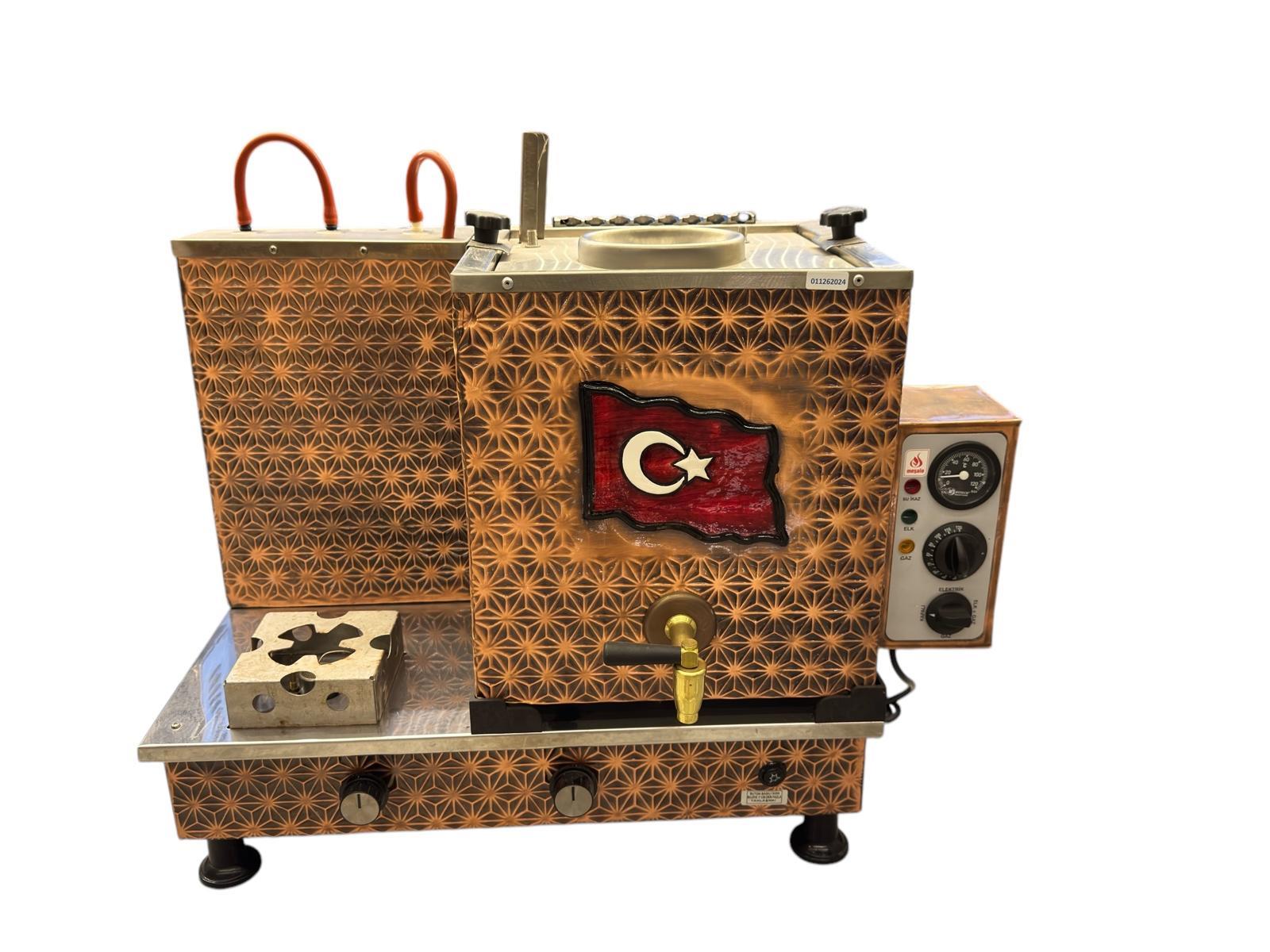 Meşale 1 Demlikli Antik Bakır Türk Bayraklı Elektrik + Gazlı Çay Kazanı 
