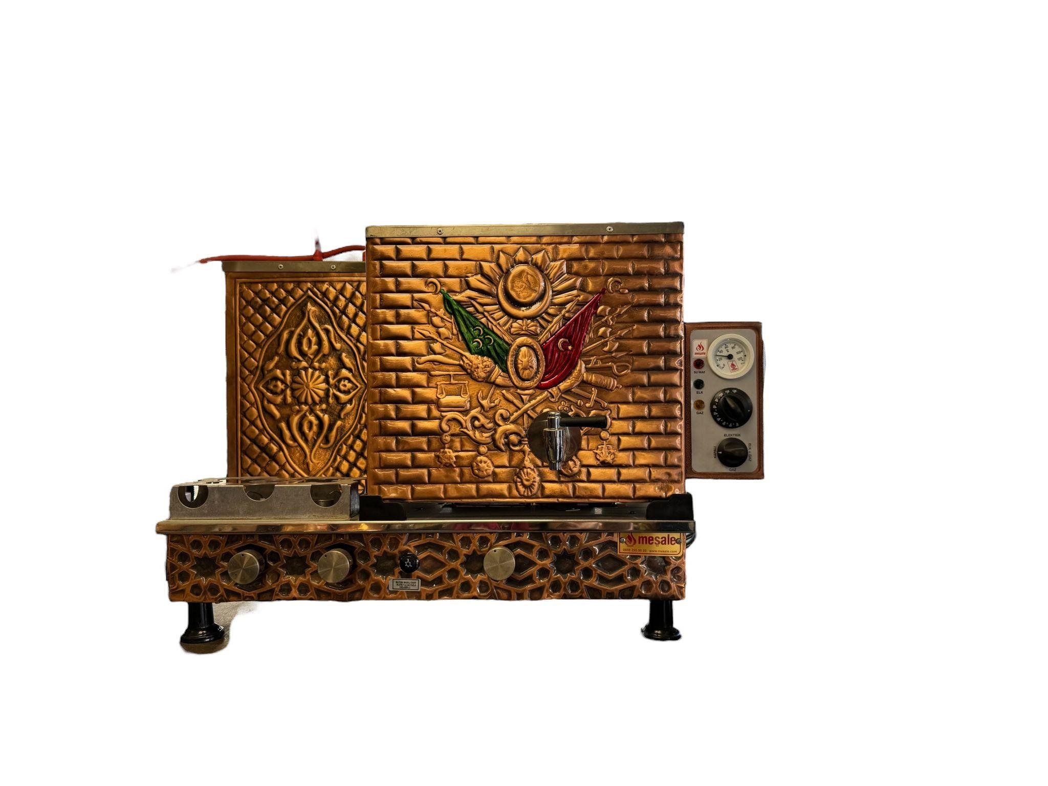 Meşale 2 Demlikli Antik Bakır Osmanlı Arması Full Otomatik Çay Kazanı