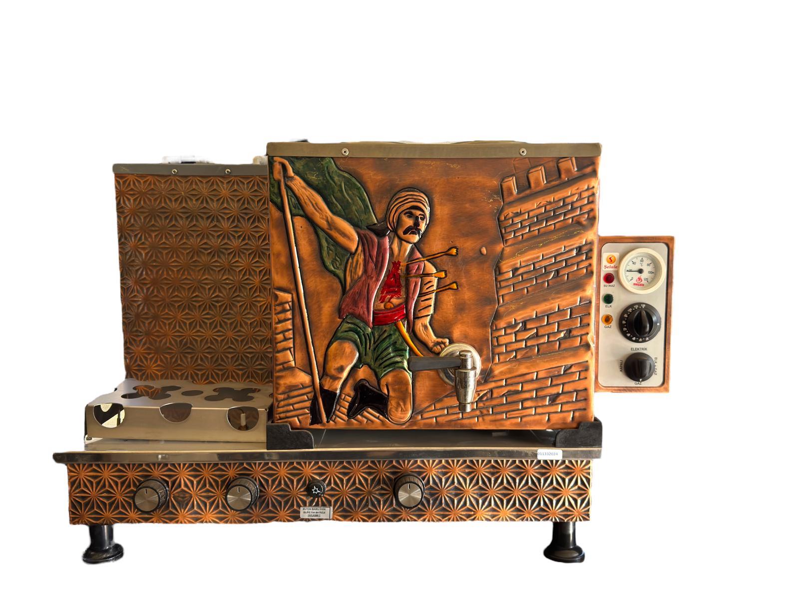 Meşale 2 Demlikli Antik Bakır Ulubatlı Hasan Elektrik + Gazlı Full Otomatik Çay Kazanı