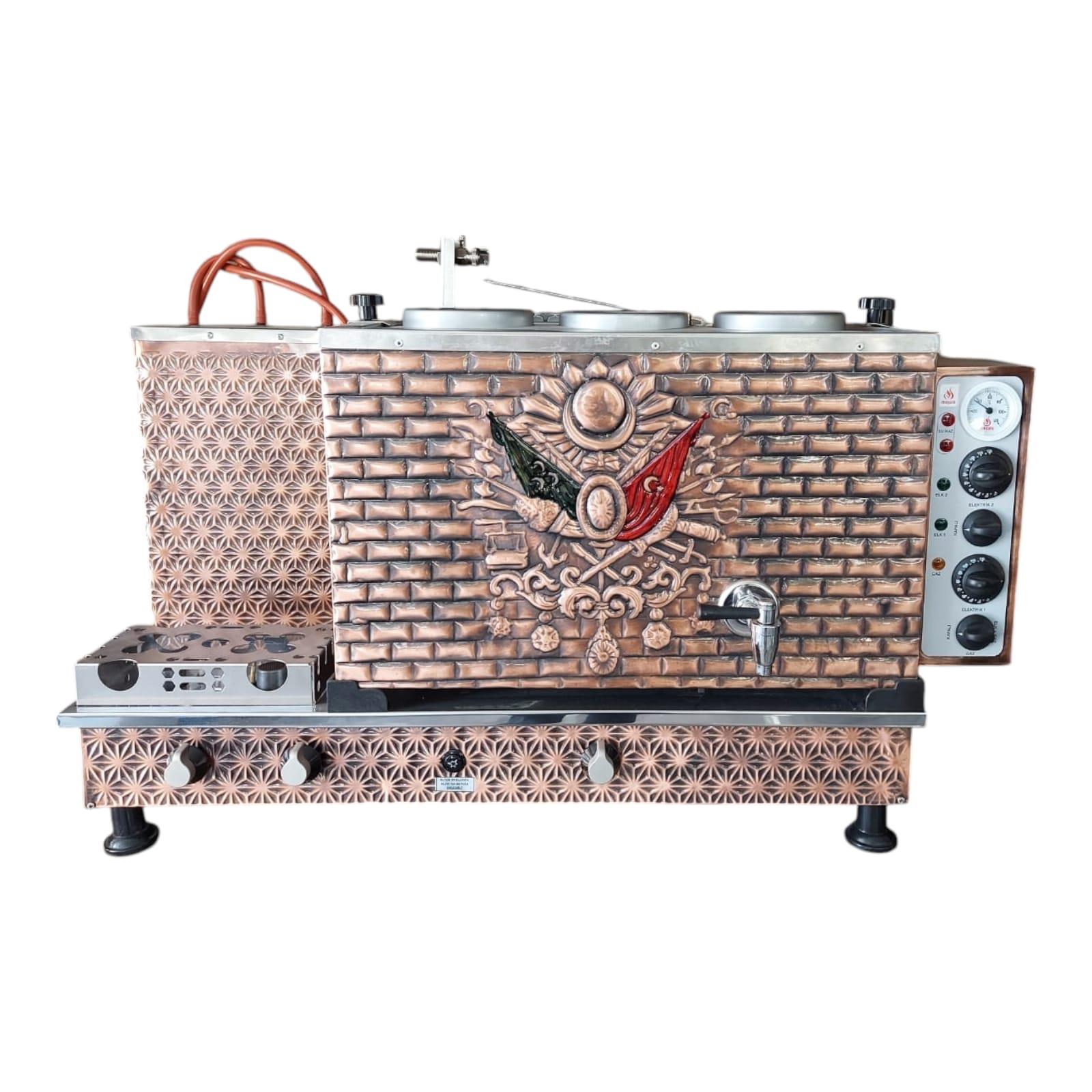 Meşale 3 Demlikli Antik Bakır Osmanlı Arması Full Otomatik Çay Kazanı