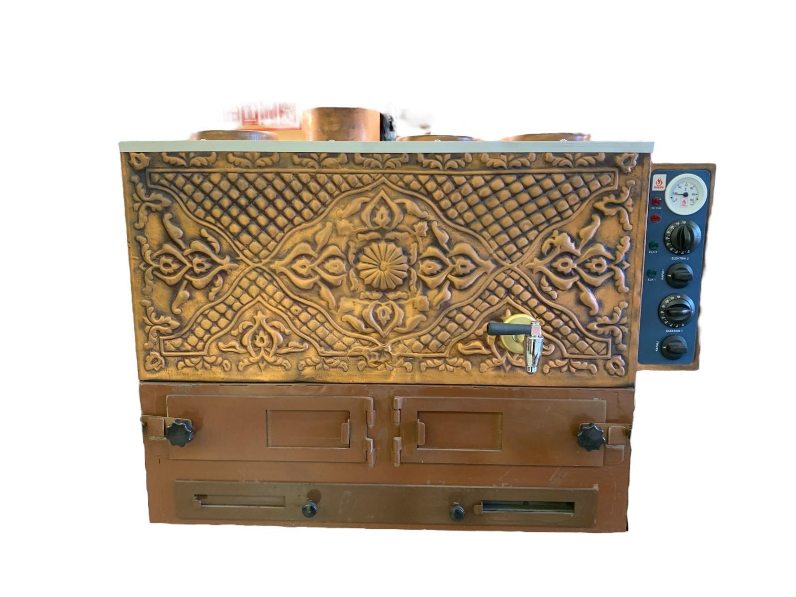 Meşale 3 Demlikli Odunlu İçi Dışı Bakır Çay Kazanı