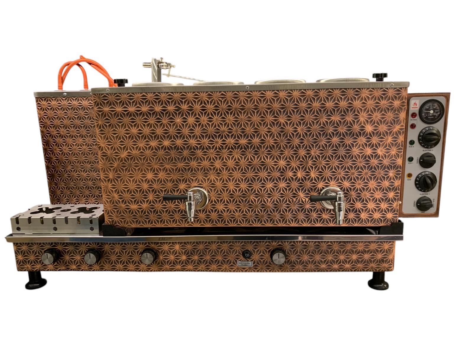 Meşale 4 Demlikli Antik Bakır Yıldız Desen Elektrik + Gazlı Full Otomatik Çay Kazanı