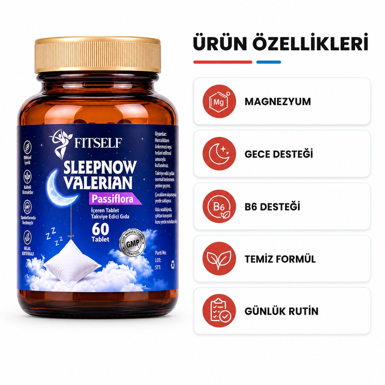 Fitself – Sleep Now (Pasiflora & Valerian İçeren Bitkisel Takviye Edici Gıda) 60 Tablet