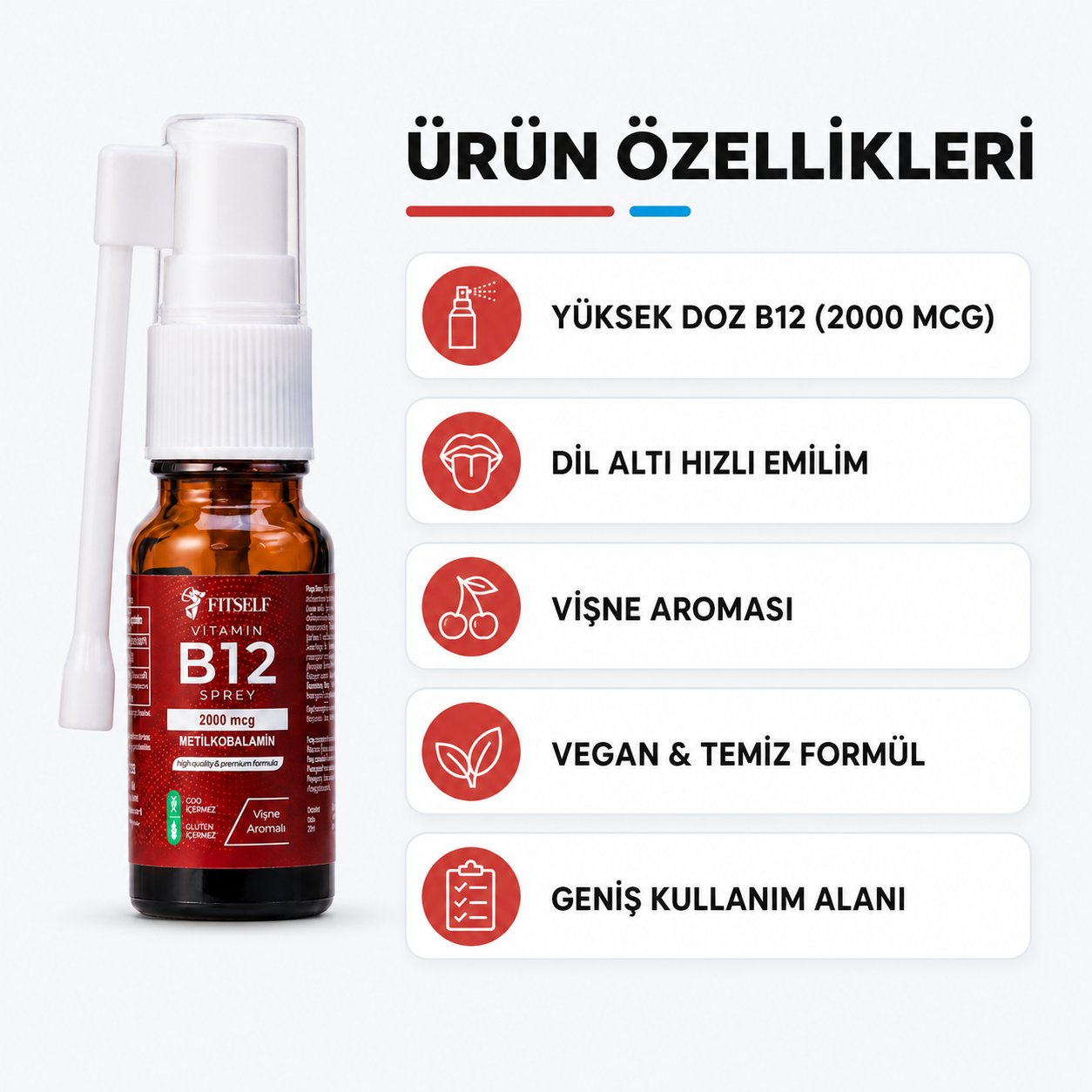 Fitself – Vitamin B12 Sprey (Metilkobalamin)  2000 mcg 20 ml