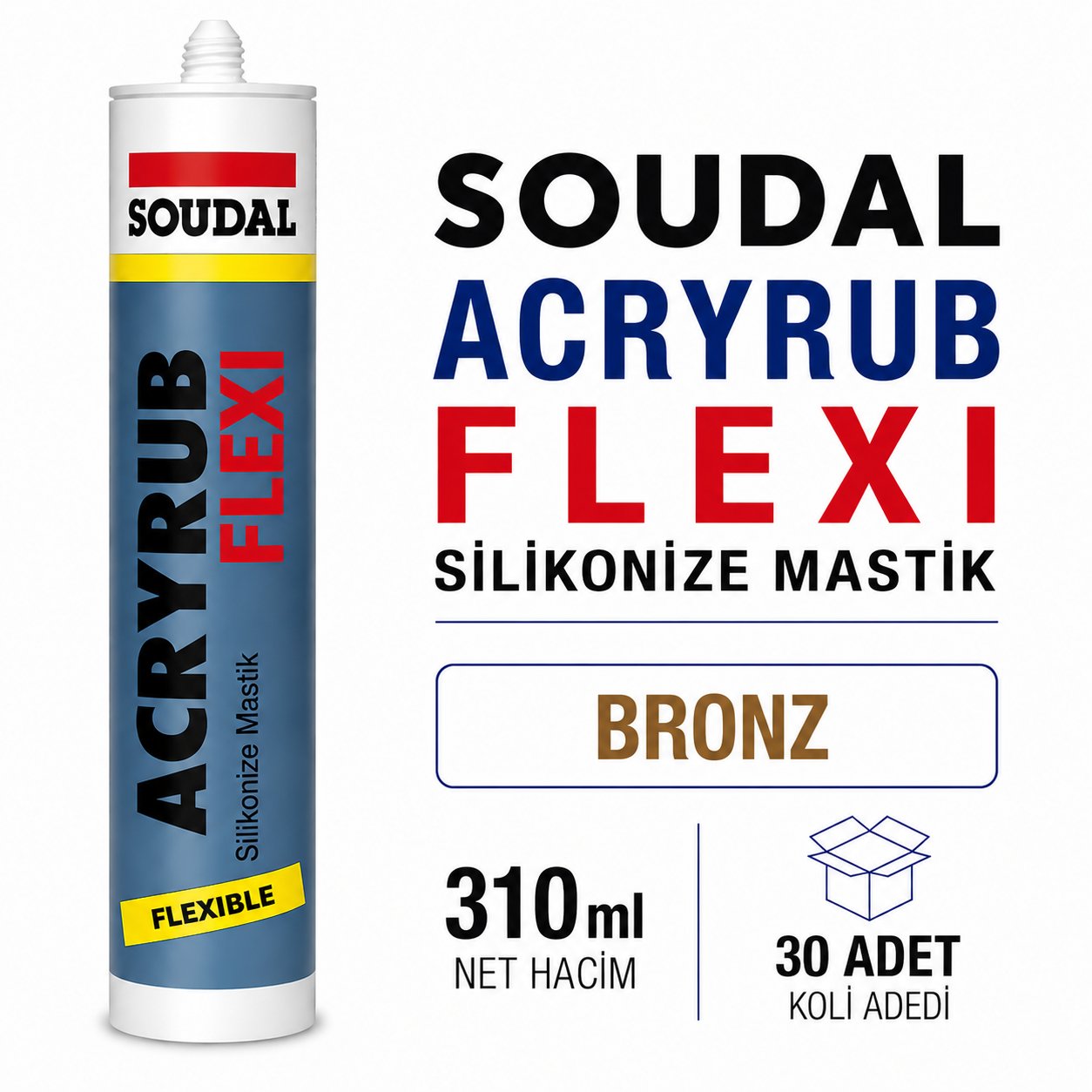 Soudal Acryrub Flexi Bronz Akrilik Silikonize Mastik 310 ml | Toolora MarketSoudalSoudal Acryrub Flexi Silikonize Bronz Mastik 310ml-(30 Adet)Flexi-Bronz