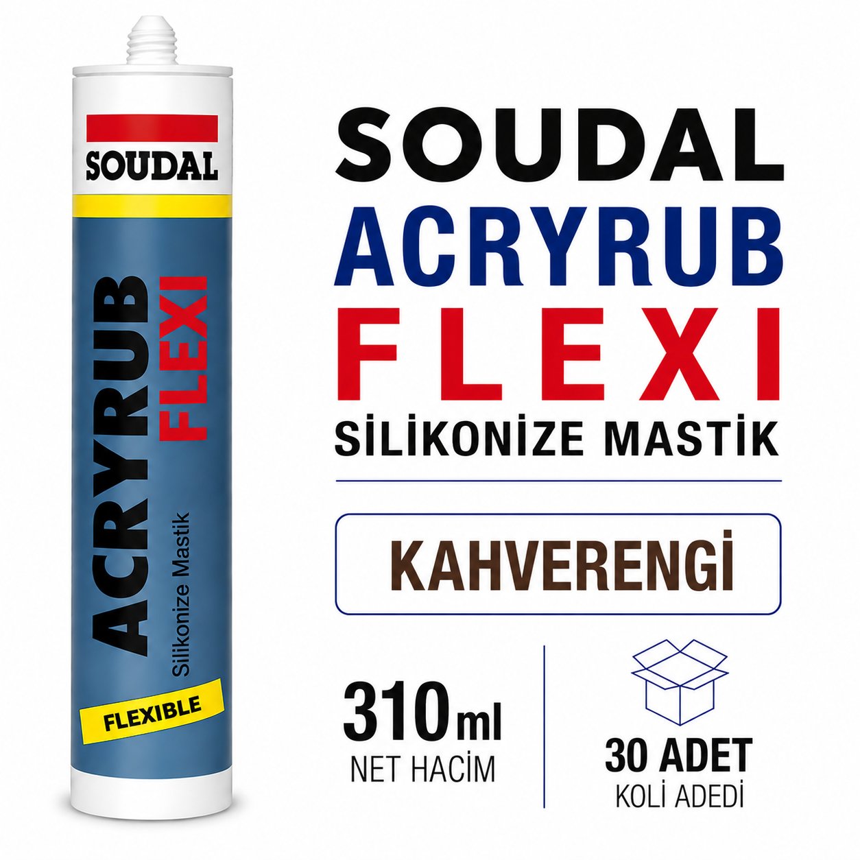 Soudal Acryrub Flexi Kahverengi Akrilik Silikonize Mastik 310 ml | Toolora MarketSoudalSoudal Acryrub Flexi Silikonize Kahverengi Mastik 310ml-(30 Adet)Flexi-Kahverengi