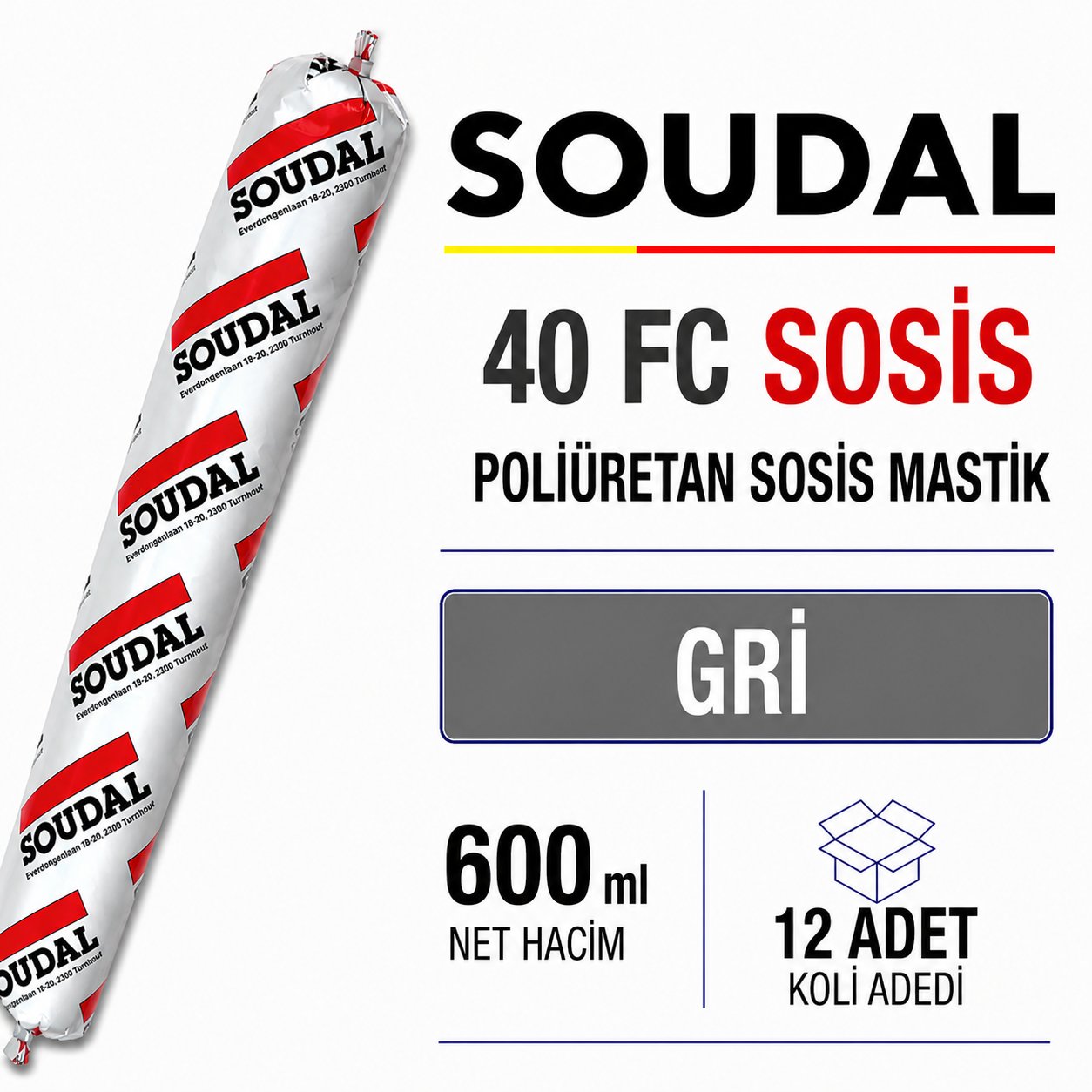 Soudal Poliüretan Mastik Sosis Gri 600 ML (12 Adet) - Endüstriyel ve Yapısal KullanımSoudalSoudal Poliüretan Mastik Sosis 600 Ml  Gri -(12 Adet)275.08.40FG