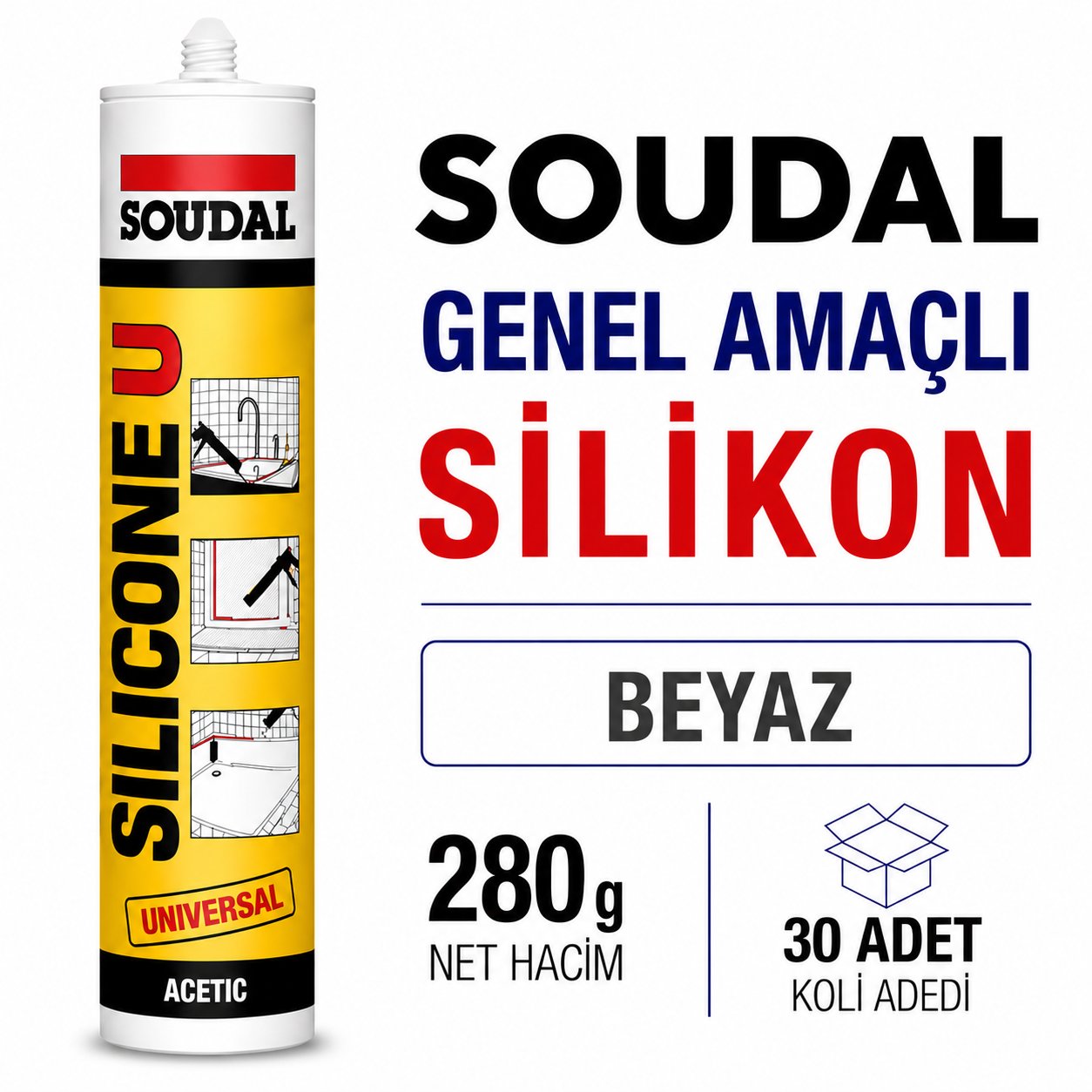 Soudal Silikon Beyaz 280 Gr (30 Adet) - Standart Beyaz SilikonSoudalSoudal Silikon 280 Gr Beyaz -(30 Adet)275.04.280B