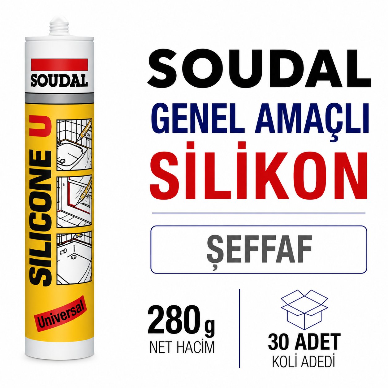 Soudal Silikon Şeffaf 280 Gr (30 Adet) - Görünmez SızdırmazlıkSoudalSoudal Silikon 280 Gr Şeffaf -(30 Adet)275.04.280S