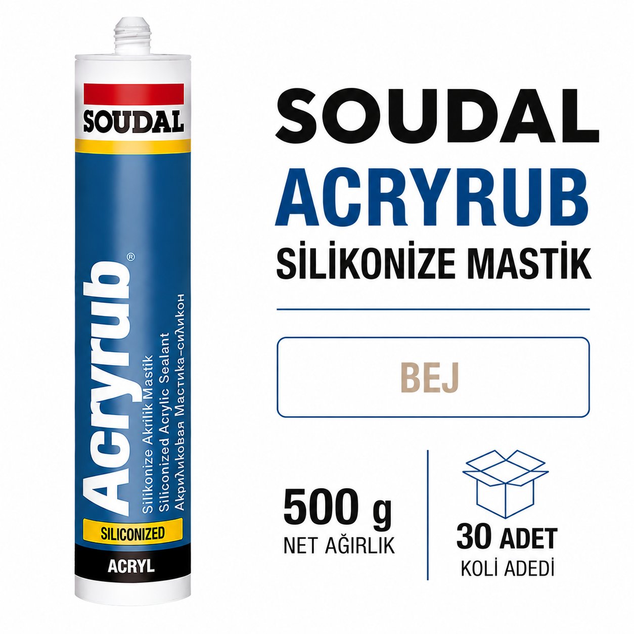 Soudal Silikonize Mastik Krem 500 Gr (30 Adet) - Sıcak ve Uyumlu TonSoudalSoudal Silikonize Mastik 500 Gr Bej -(30 Adet)275.02.AK05