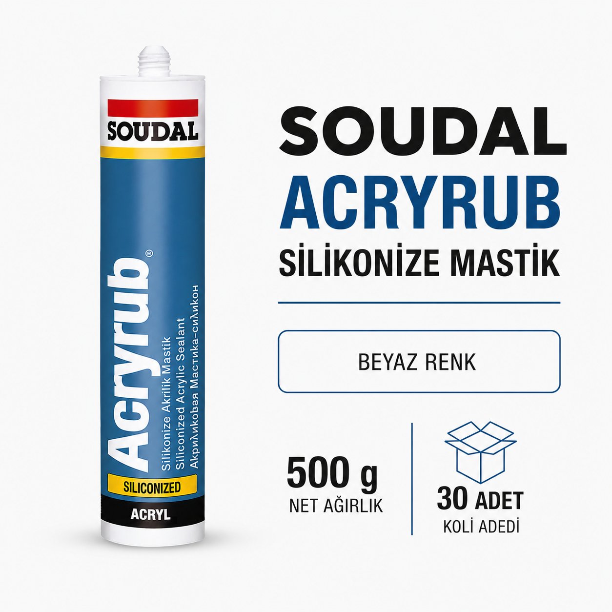 Soudal Silikonize Mastik Beyaz 500 Gr (30 Adet) - Boyanabilir ve EsnekSoudalSoudal Silikonize Mastik 500 Gr Beyaz -(30 Adet)275.02.AK01