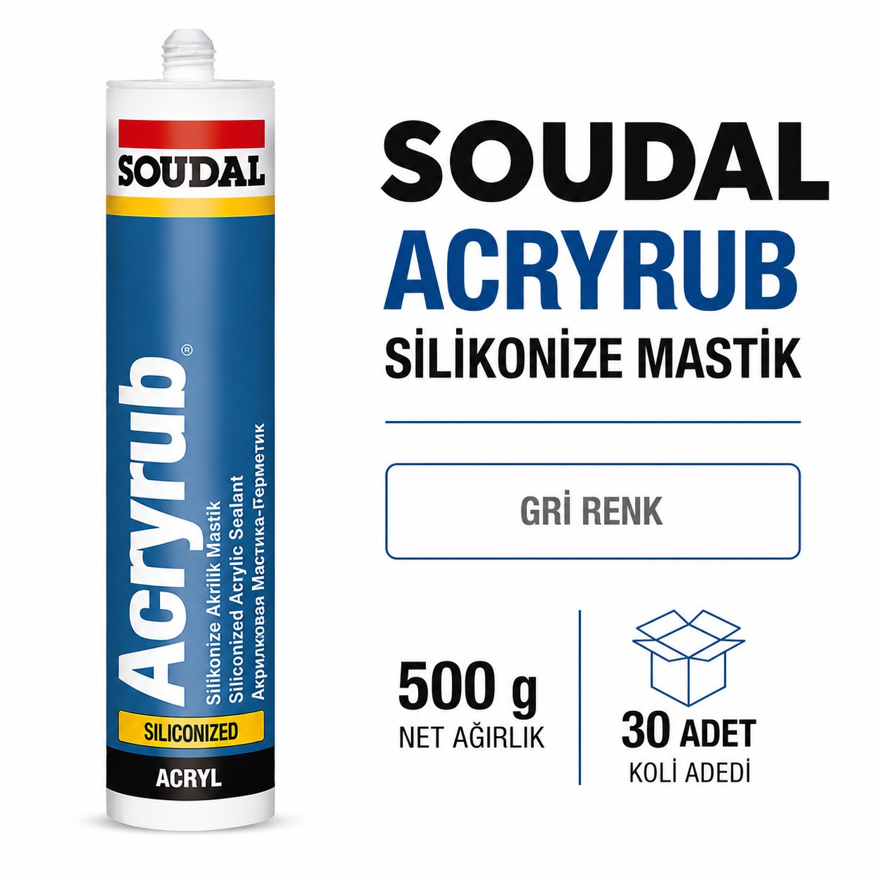 Soudal Silikonize Mastik Gri 500 Gr (30 Adet) - Modern ve FonksiyonelSoudalSoudal Silikonize Mastik 500 Gr Gri -(30 Adet)275.02.AK03