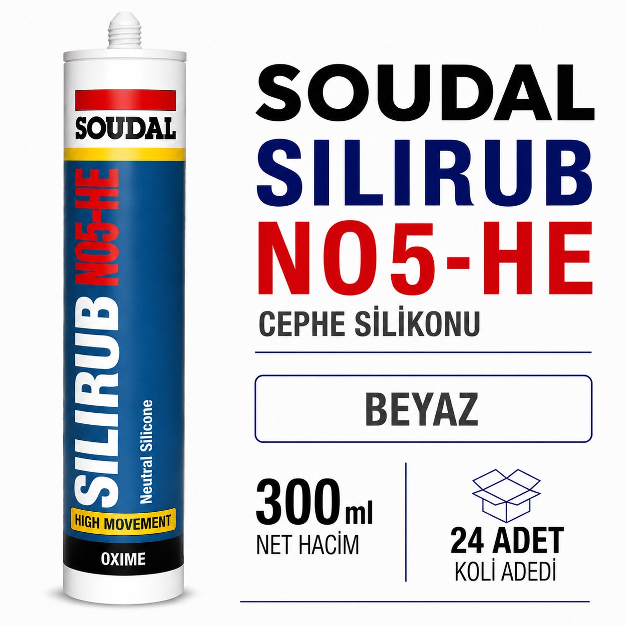 Soudal Silirub NO5-HE Beyaz Nötr Cephe Silikonu 300 ml | Toolora MarketSoudalSoudal Silirub NO5-HE 300 ml Beyaz Cephe Silikonu (24 Adet)NO5-HE-Beyaz