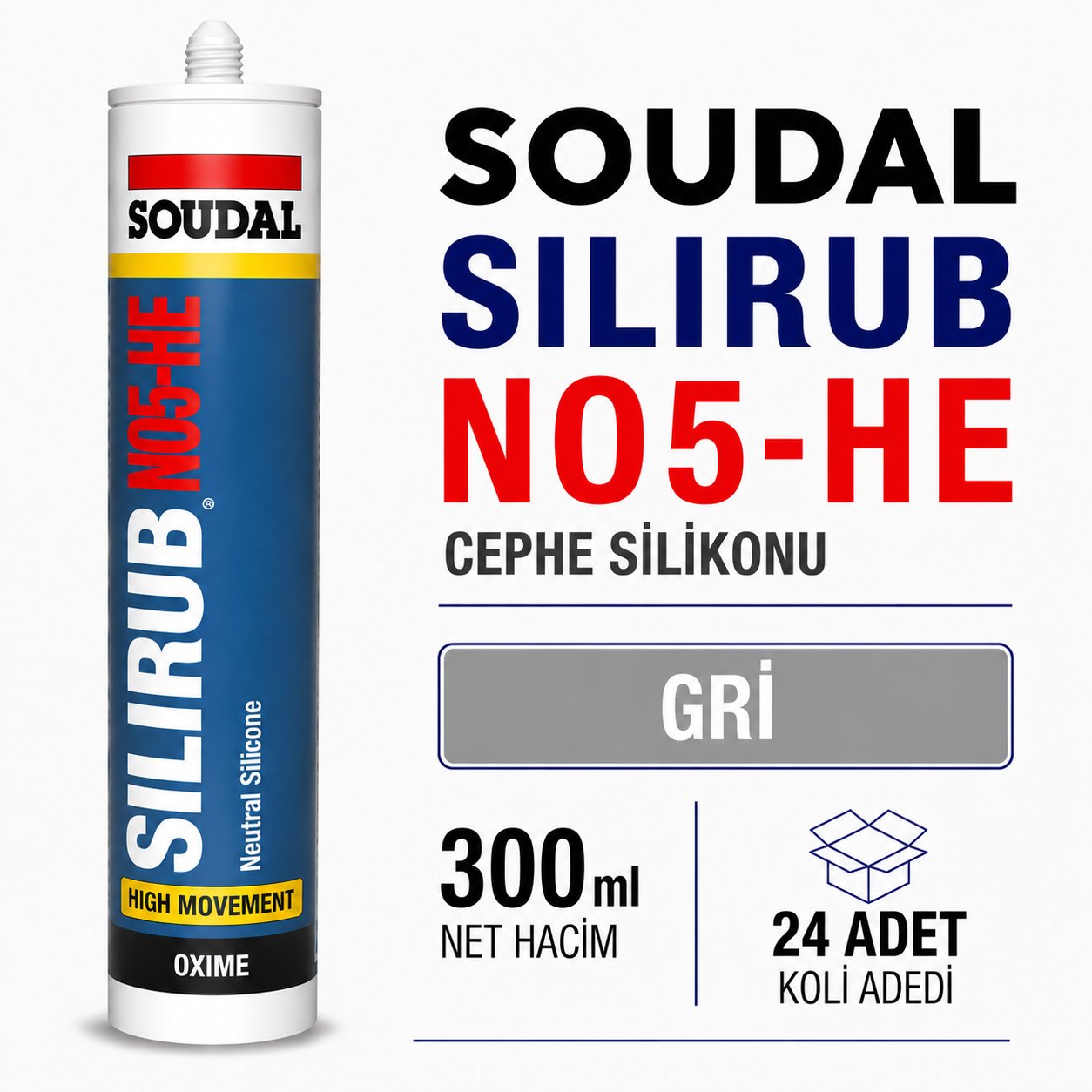 Soudal Silirub NO5-HE Gri Nötr Cephe Silikonu 300 ml | Toolora MarketSoudalSoudal Silirub NO5-HE 300 ml Gri Cephe Silikonu (24 Adet)NO5-HE-Gri