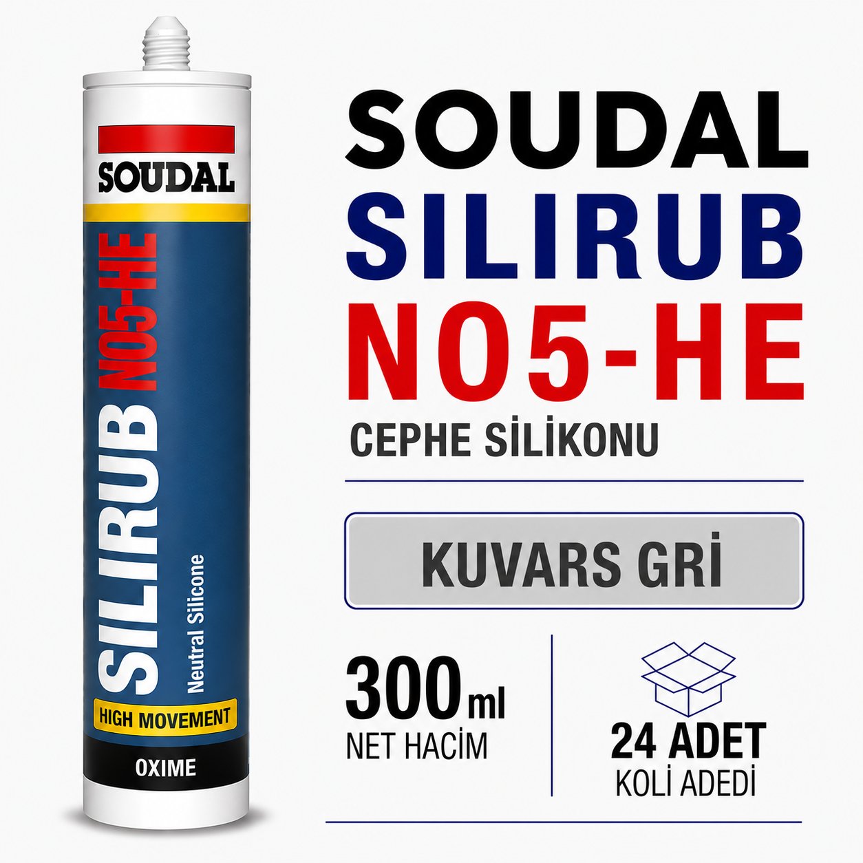 Soudal Silirub NO5-HE Kuvars Gri Nötr Cephe Silikonu 300 ml | Toolora MarketSoudalSoudal Silirub NO5-HE 300 ml Kuvars Gri Cephe Silikonu (24 Adet)NO5-HE-KuvarsGri