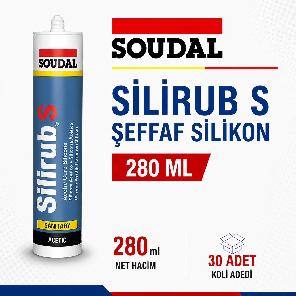 Soudal Silikon Şeffaf 280 ML (30 Adet) - Çok Yönlü Şeffaf SilikonSoudalSoudal Silirub Silikon 280 Ml Şeffaf -(30 Adet)275.05.280F