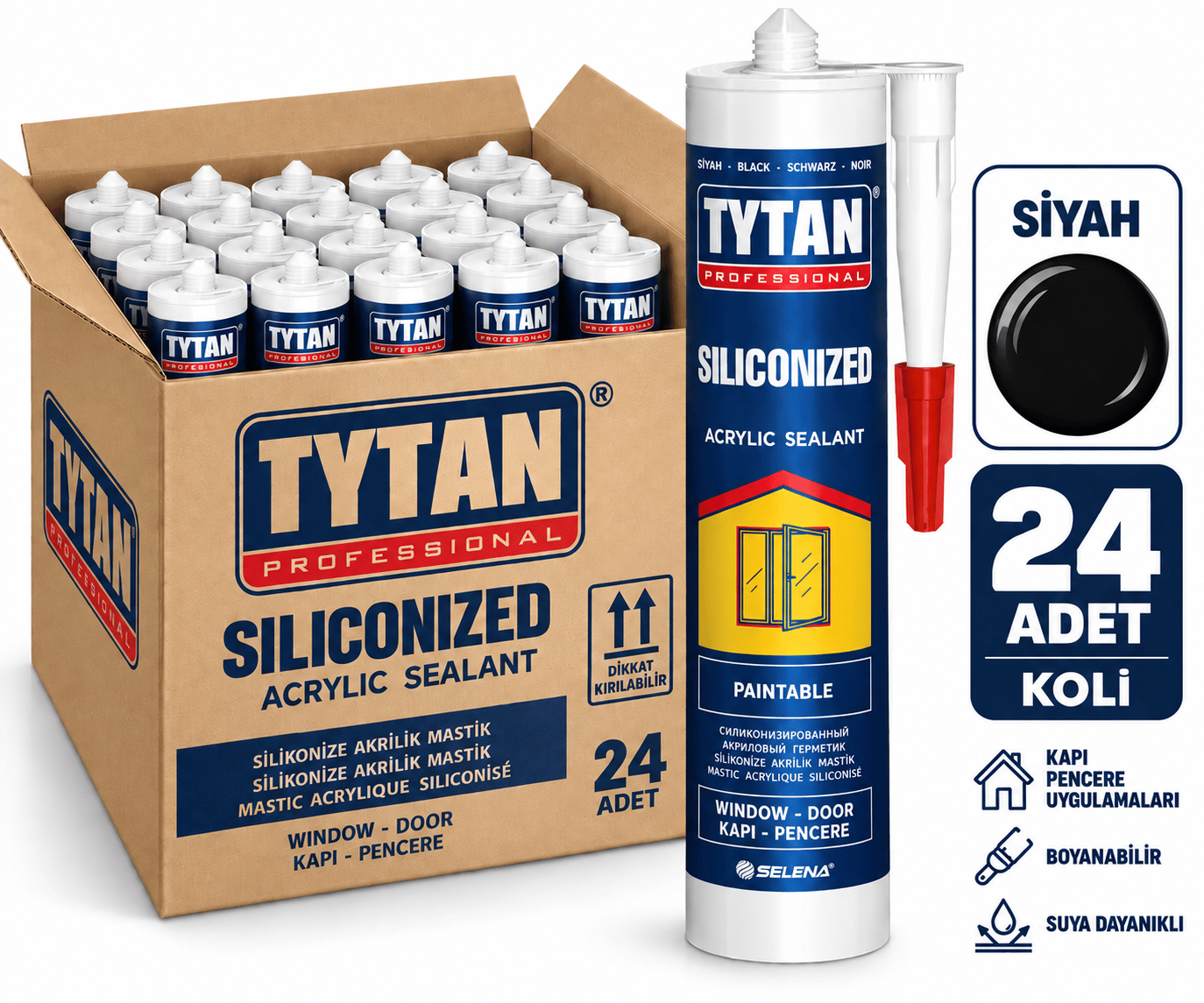 Tytan 500 Gr Silikonize Mastik Siyah--24lü KoliTytan