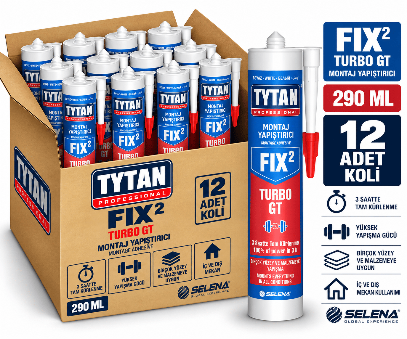 Tytan FIX2 GT Montaj Yapıştırıcı 290 ML Beyaz-12'li KoliTytan