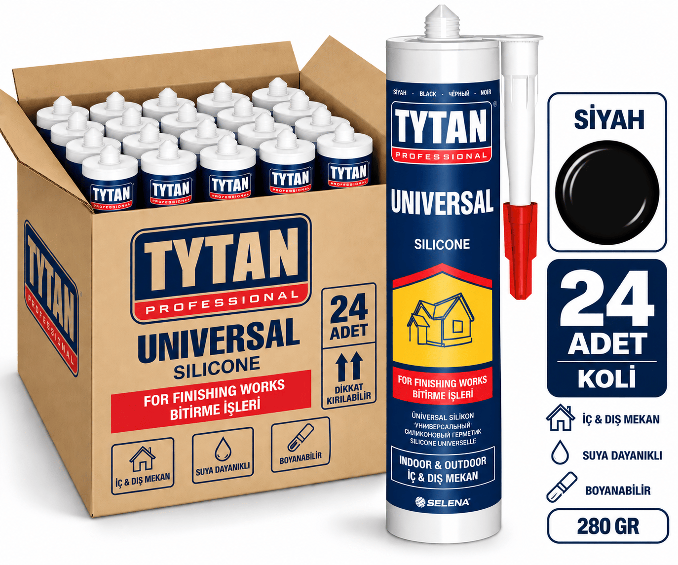 Tytan Genel Amaçlı Silikon 280 Gr Siyah-24'lü KoliTytan