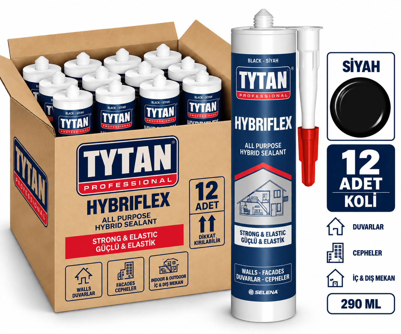 Tytan Hybrıflex Hibrit Polimer 290 ML Siyah-12'li KoliTytan
