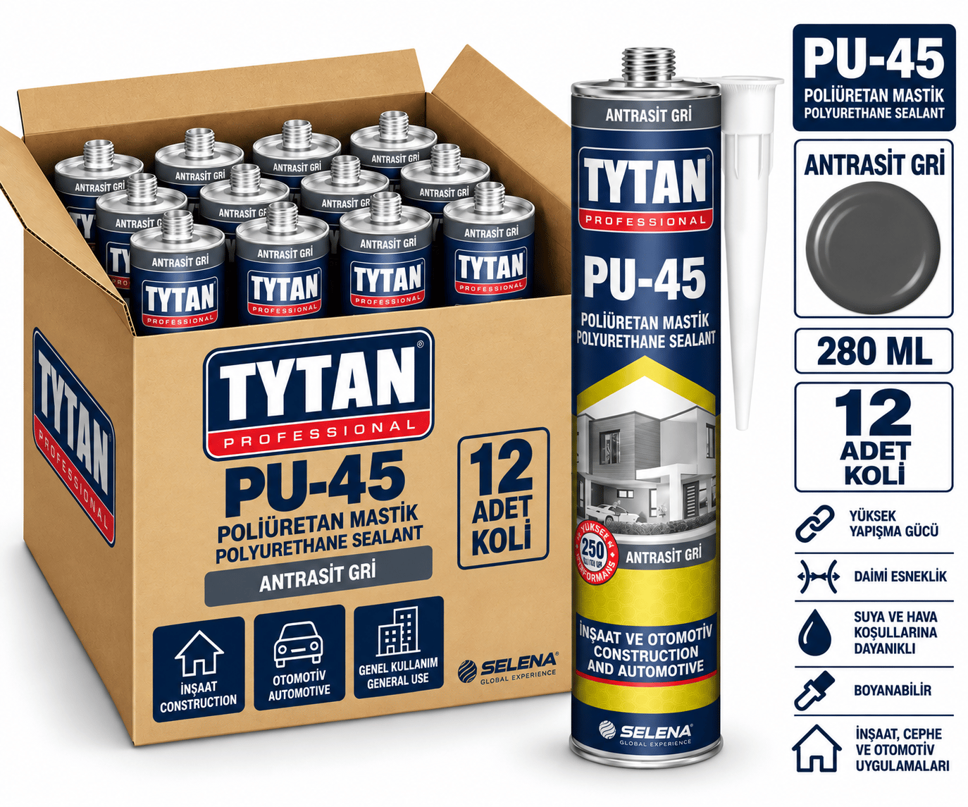 Tytan Pu45 280 Ml Mastik Antrasit Gri-12'li KoliTytan