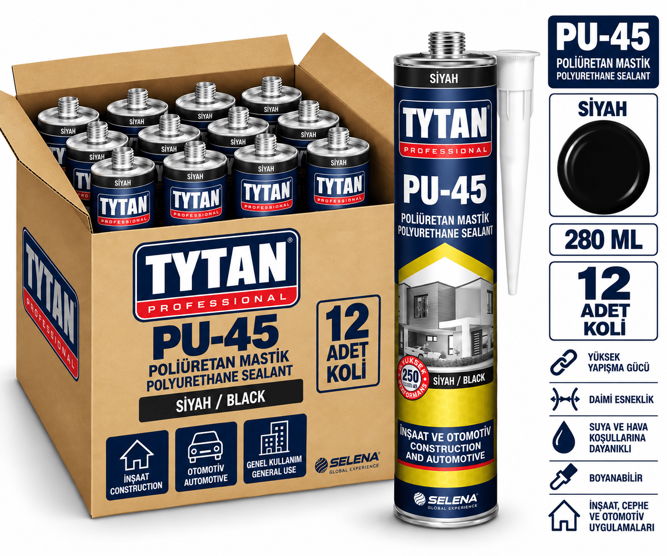 Tytan Pu45 280 Ml Mastik Siyah-12'li KoliTytan