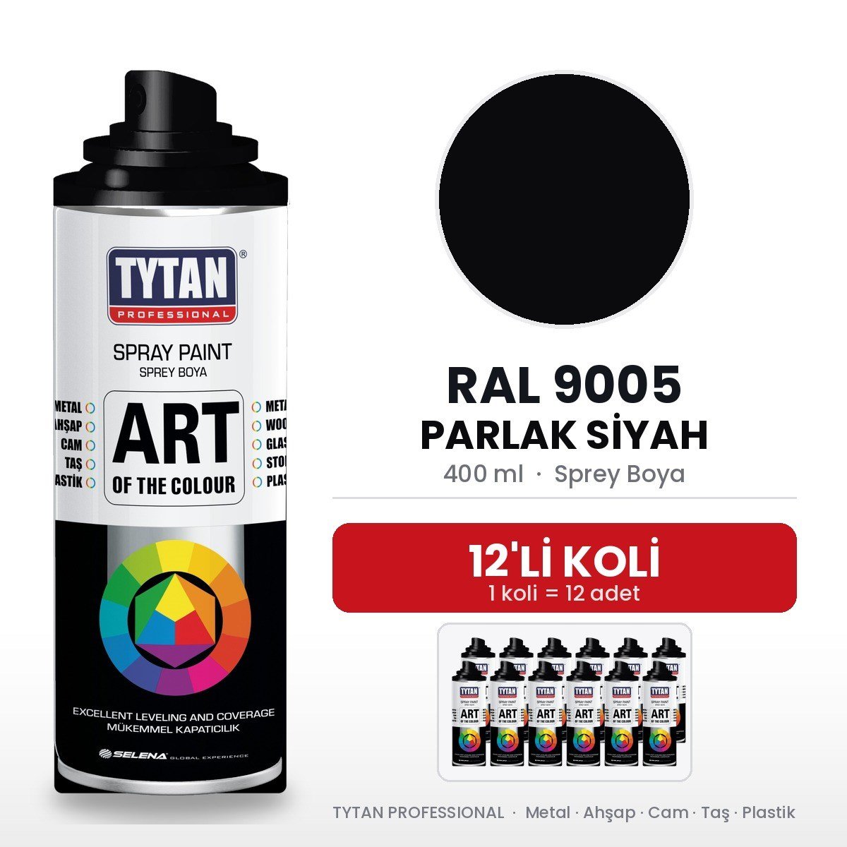 Tytan Sprey Boya 400 Ml Ral9005 Parlak Siyah-12'li KoliTytan