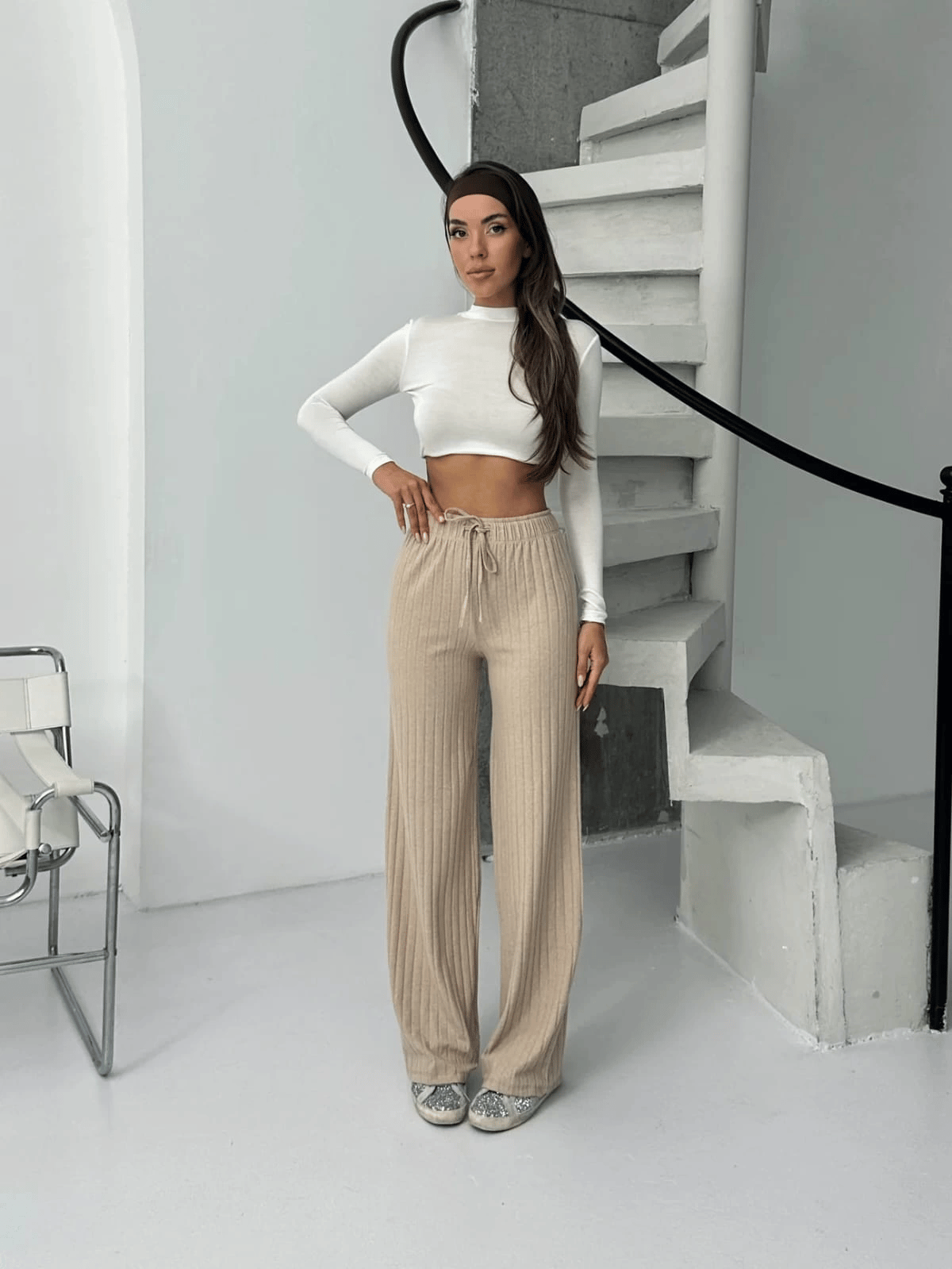 Fitilli şardonlu pantolon bej a4058