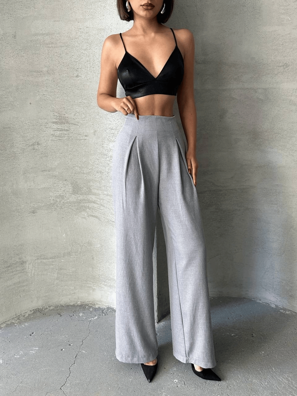 Pileli keten pantolon s255046