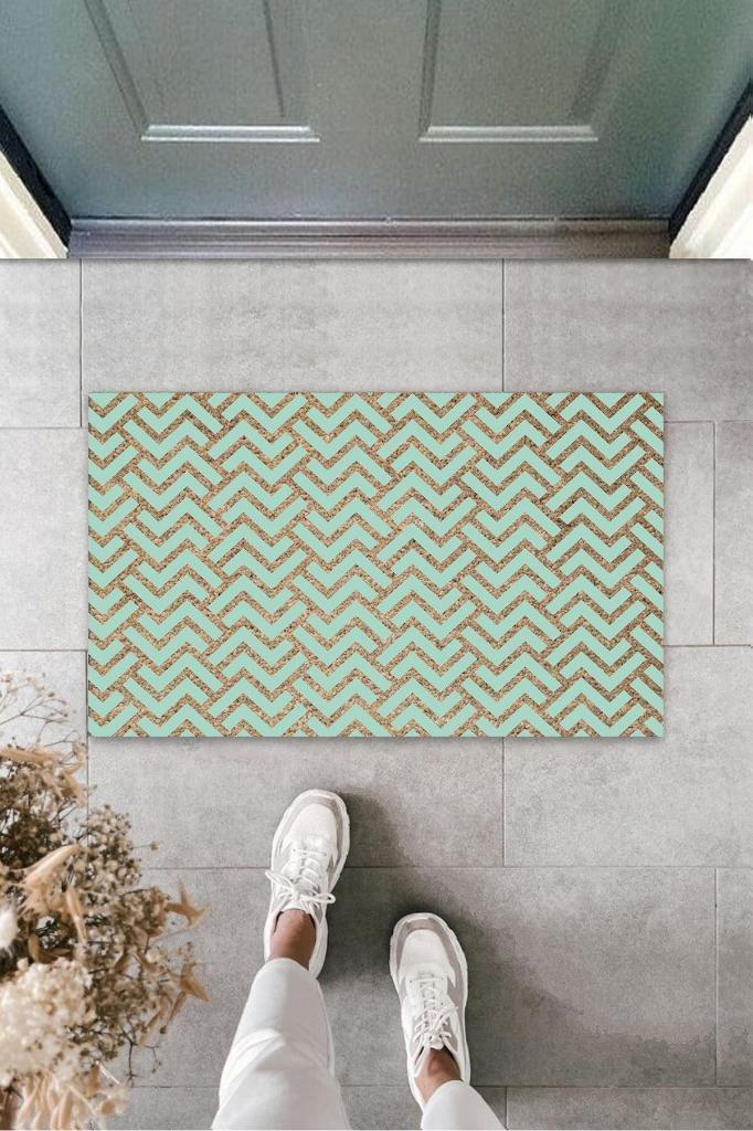 Turkuaz Kapı Önü Paspası Zigzag Desen  K-3227