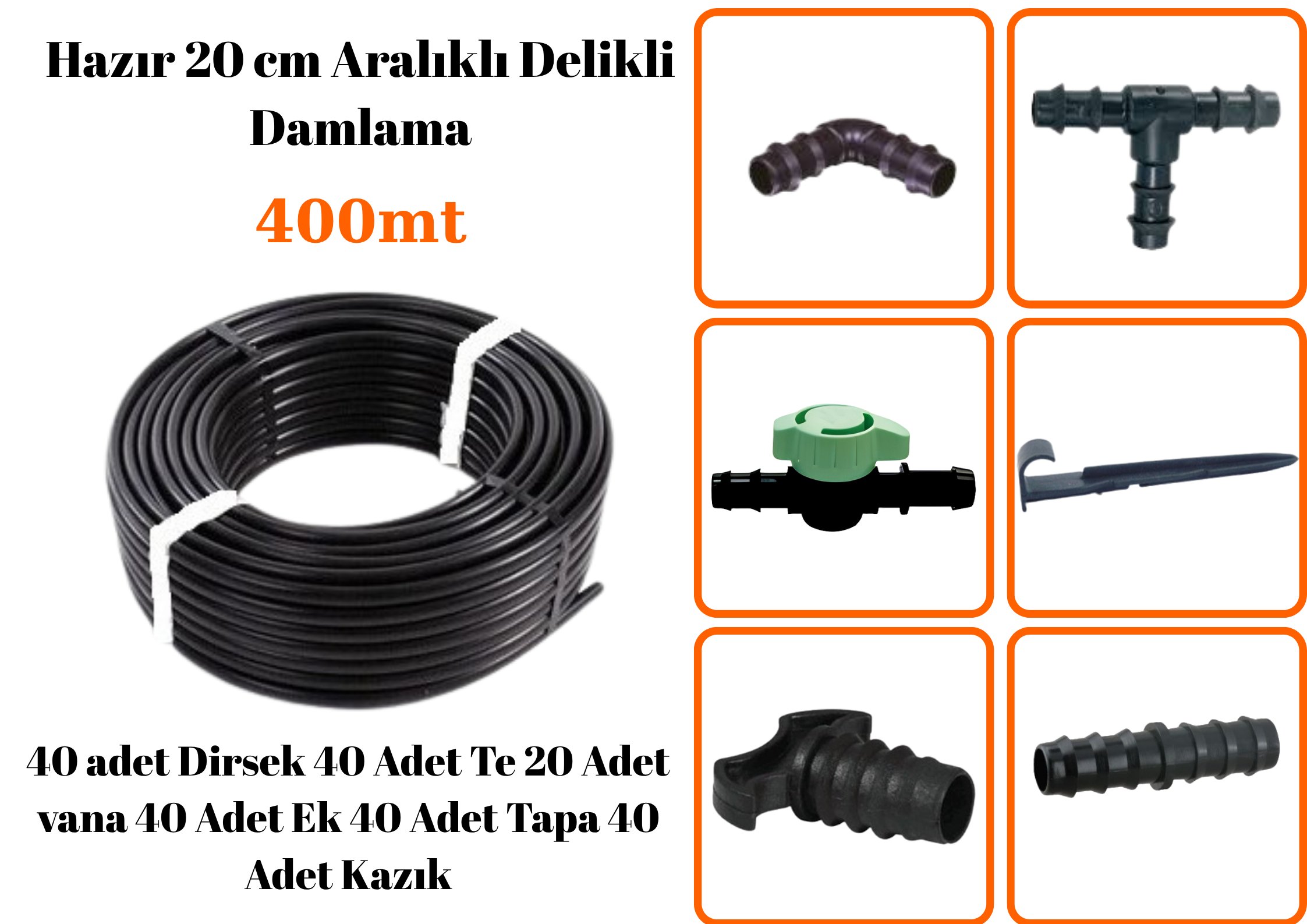 Hazır Delikli Damlama 20 Cm Aralıklı 400mt