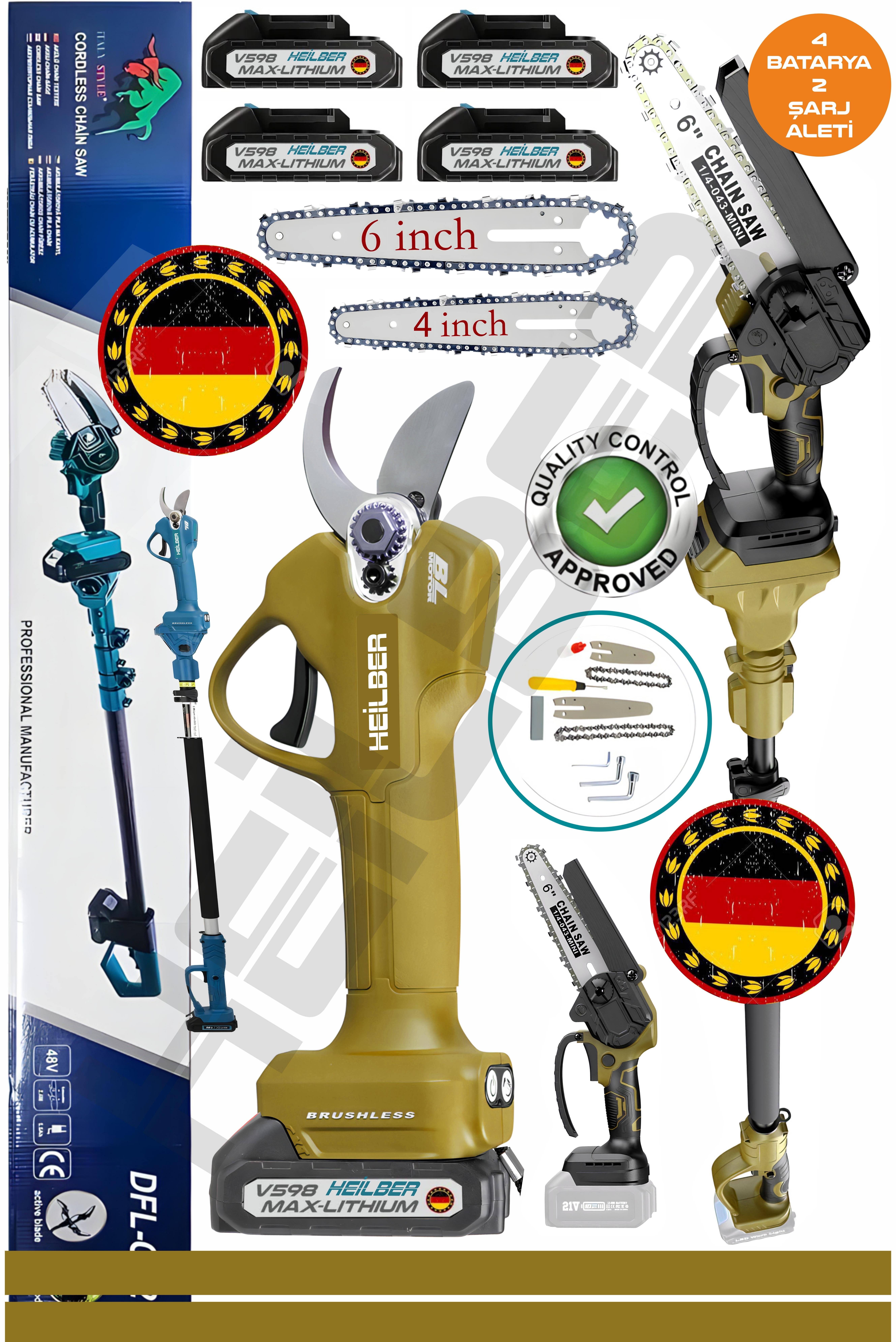 4 AKÜLÜ BA01061S V598/21V ŞARJLI 15CM BUDAMA TESTERESİ VE 30MM BAĞ MAKASI BUDAMA MAKASI , DAL BUDAMA KESME BIÇKI MAKİNESİ