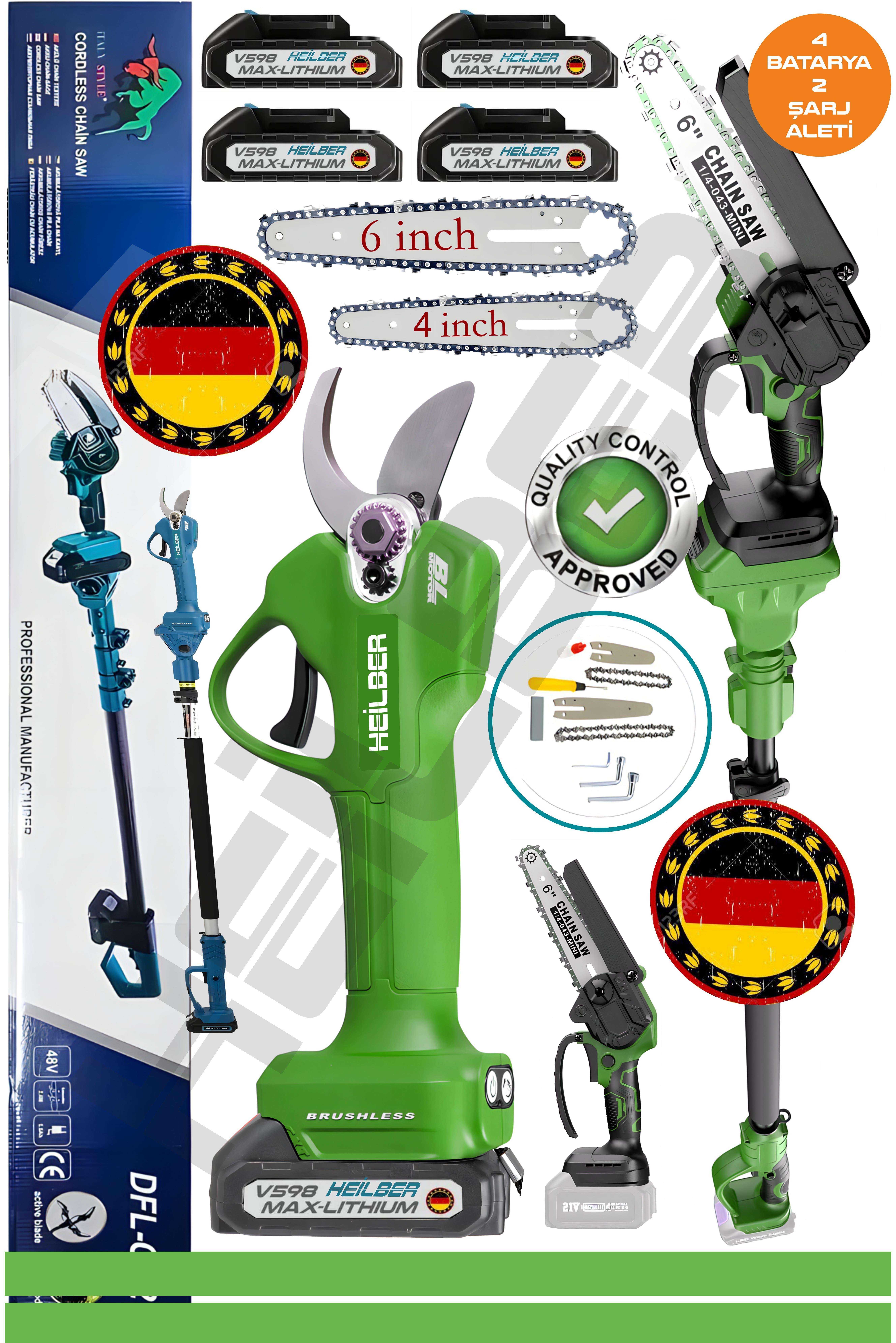4 AKÜLÜ BA01061Y V598/21V ŞARJLI 15CM BUDAMA TESTERESİ VE 30MM BAĞ MAKASI BUDAMA MAKASI , DAL BUDAMA KESME BIÇKI MAKİNESİ