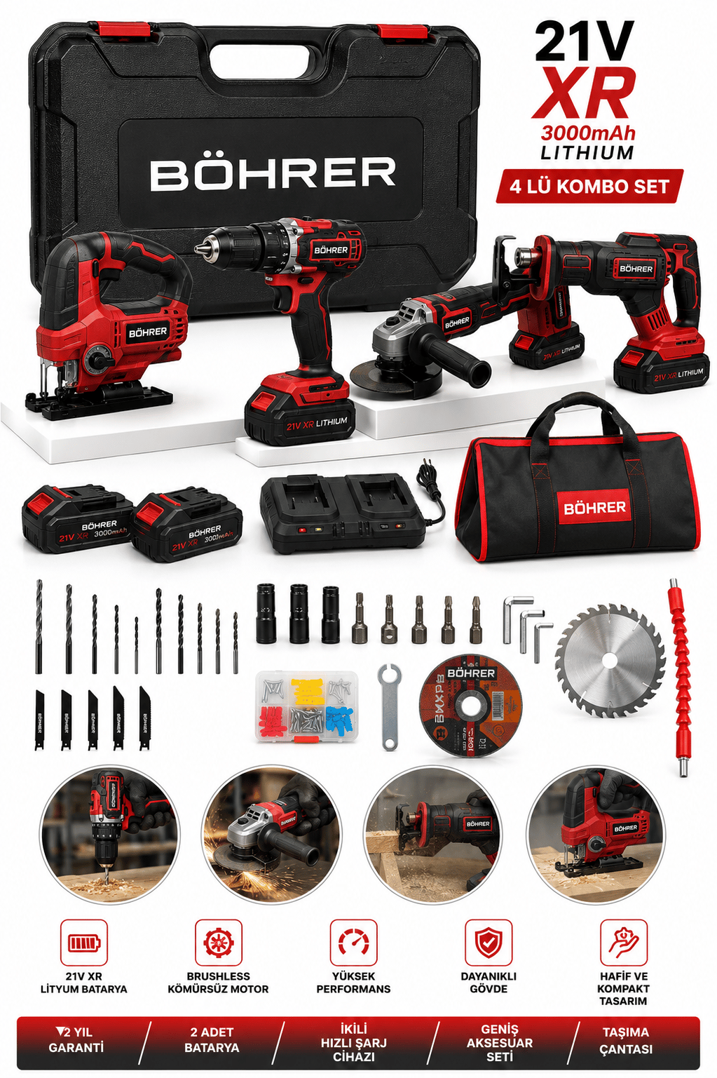 AKÜLÜ 4 MAKİNE KOMBO SET 21V 4 AH XR YENİ NESİL XR TEKNOLOJİ - MARANGOZ SET