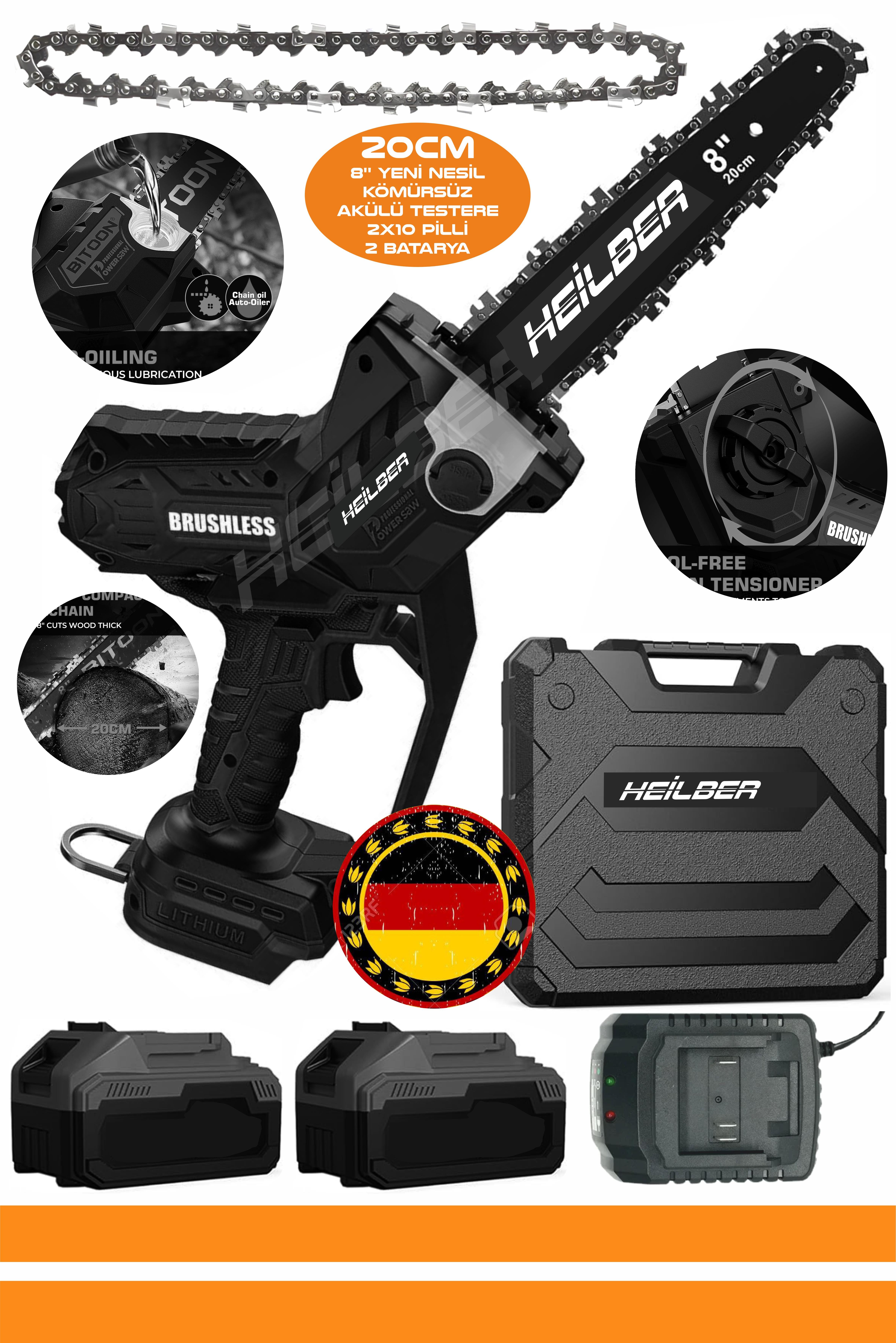 ALMAN BA01065G YENİ NESİL 8'' 20CM YAĞLAMALI ÇİFT AKÜLÜ YENİ NESİL BUDAMA TESTERESİ VE AĞAÇ KESME MAKİNESİ