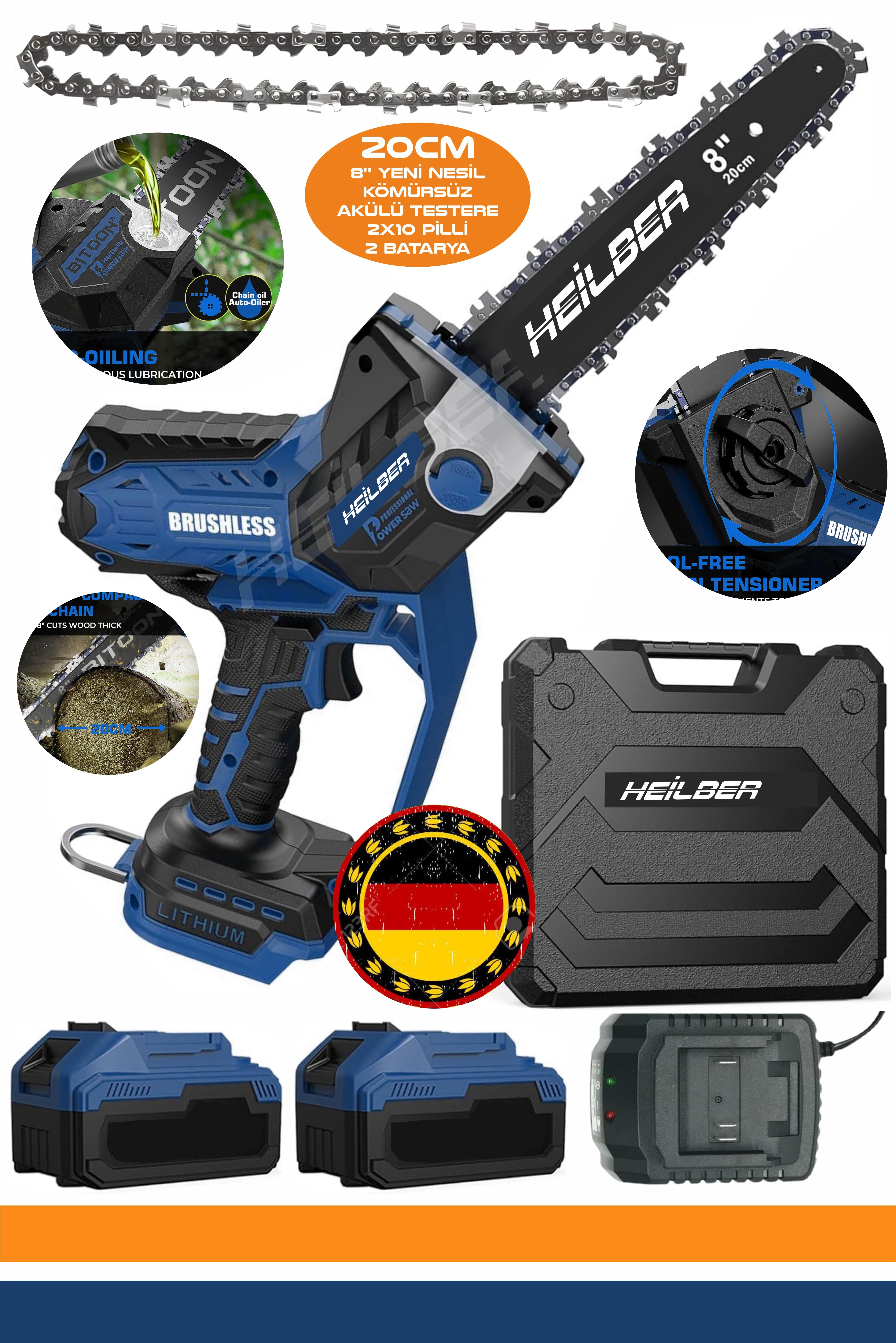 ALMAN BA01065M YENİ NESİL 8'' 20CM YAĞLAMALI ÇİFT AKÜLÜ YENİ NESİL BUDAMA TESTERESİ VE AĞAÇ KESME MAKİNESİ