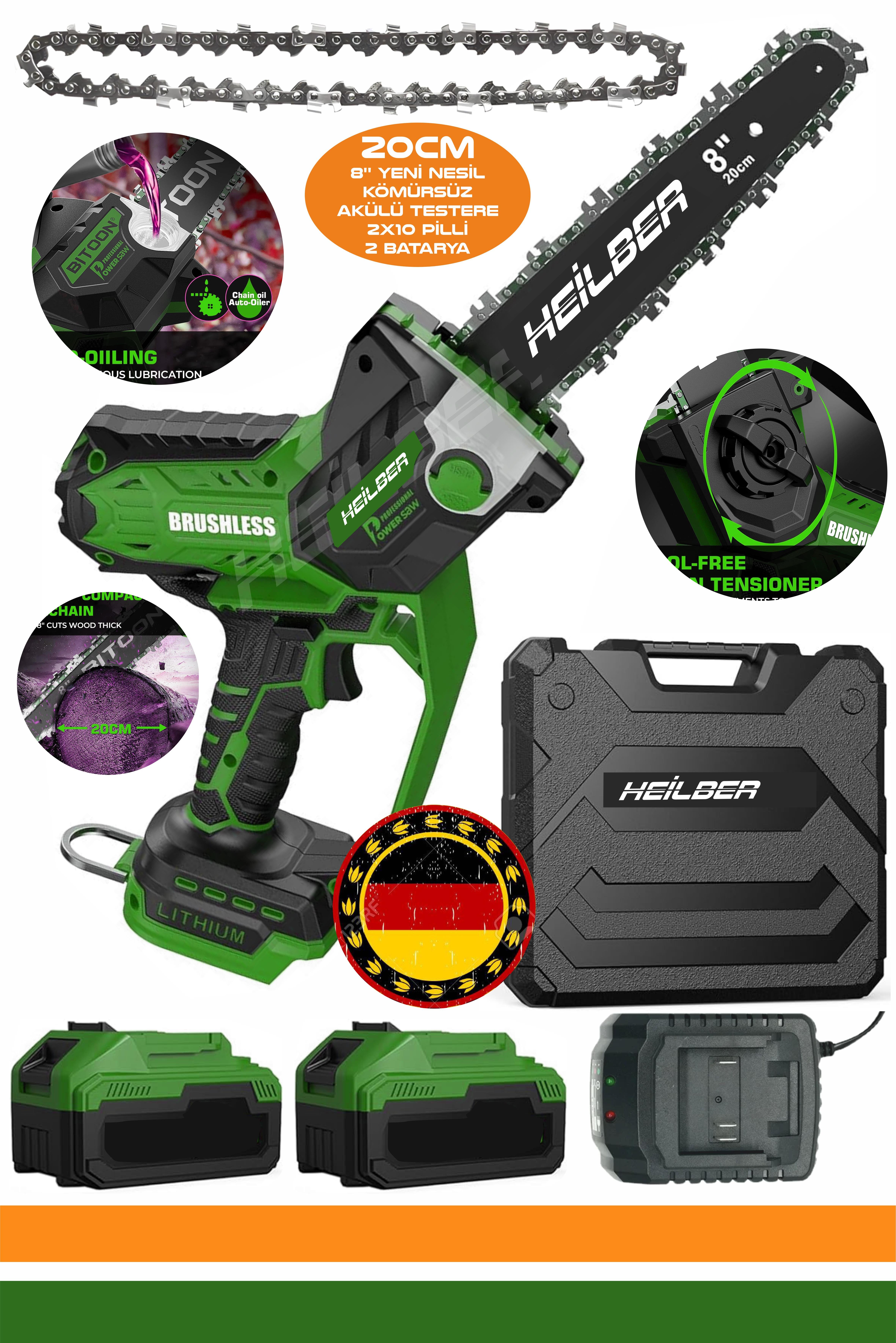 ALMAN BA01065Y YENİ NESİL 8'' 20CM YAĞLAMALI ÇİFT AKÜLÜ YENİ NESİL BUDAMA TESTERESİ VE AĞAÇ KESME MAKİNESİ