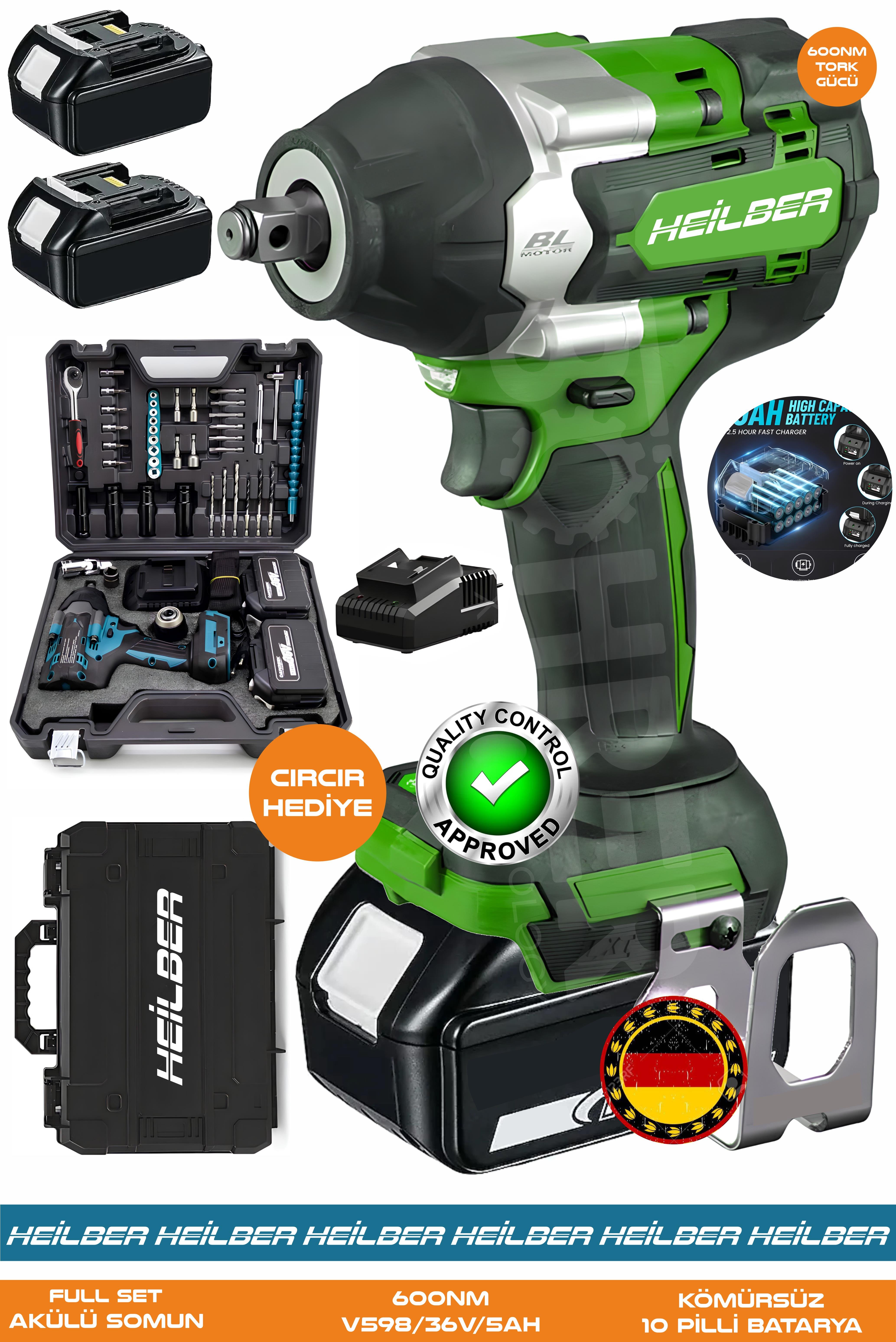 Alman BA01073Y Akülü Darbeli Somun Sıkma | 36V 5Ah | 600 Nm Tork – Ergonomik Tasarım – Darbeli Lokma Anahta