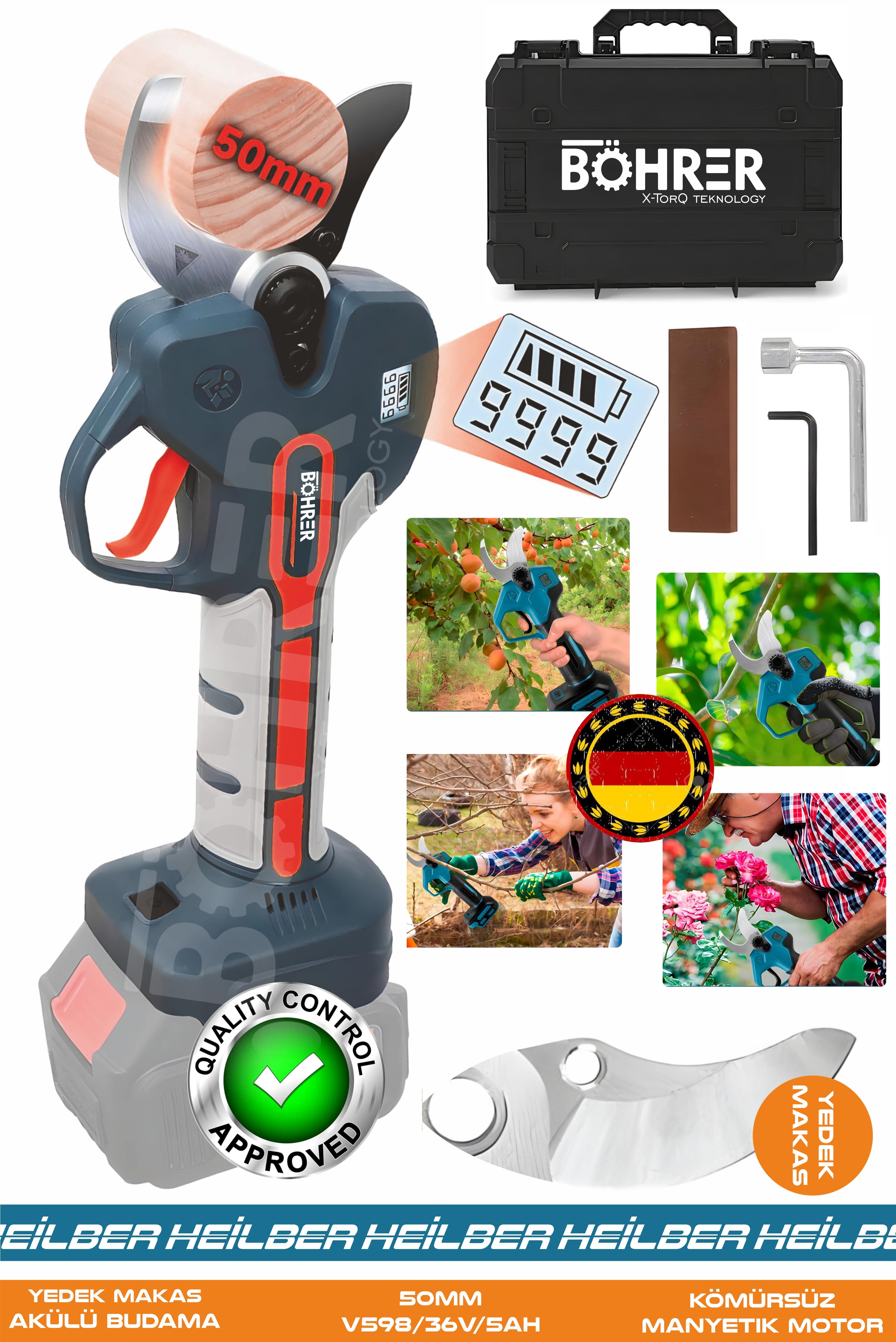 Alman Pro BA01071K 50mm 36V Budama Makası | Akülü – Şarjlı – Bağ ve Bahçe İçin Dal Kesme Makinesi