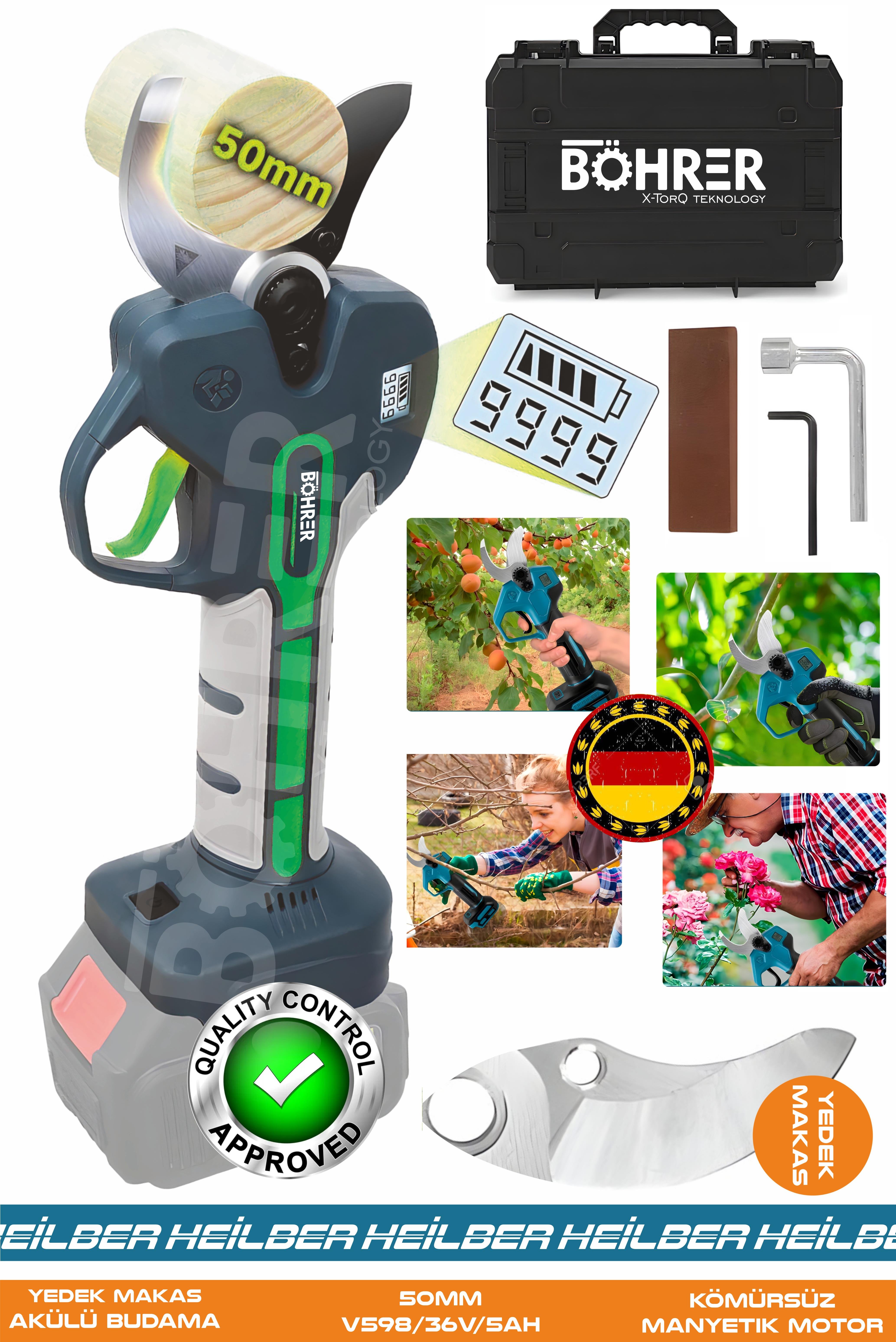 Alman Pro BA01071Y 50mm 36V Budama Makası | Akülü – Şarjlı – Bağ ve Bahçe İçin Dal Kesme Makinesi