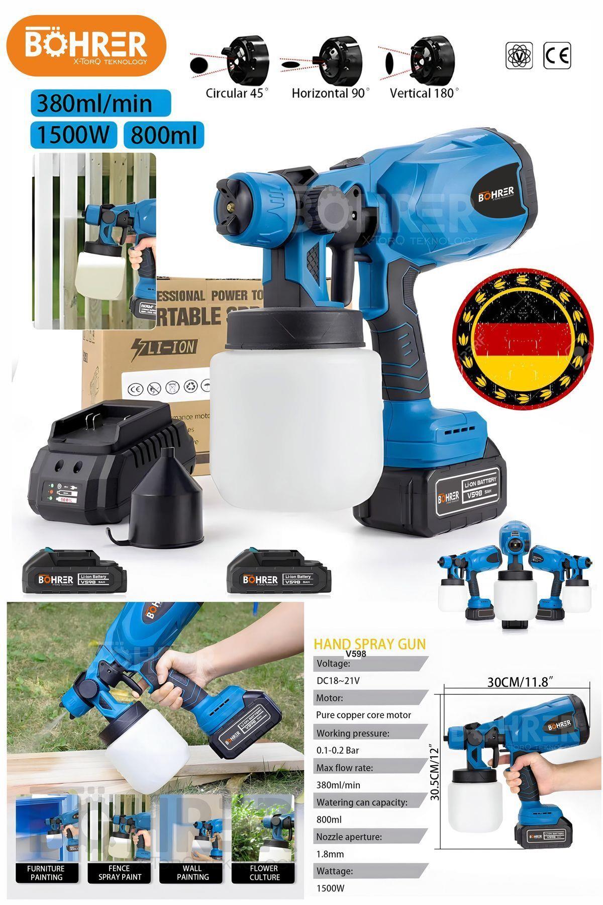 ALMAN V598 ÇİFT AKÜLÜ 1.8 MM PROFESYONEL BOYA PÜSKÜRTME İLAÇLAMA MAKİNESİ