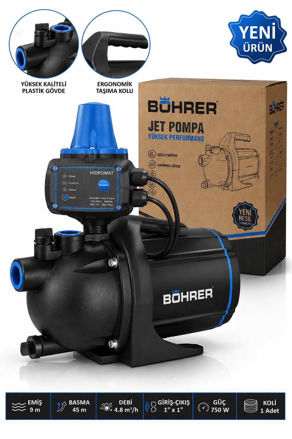 BA011454 4 KAT 4 DAİRE YENİ MODEL JET POMPA BAKIR SARGILI 1 HP SU POMPASI - ŞEBEKE SUYUNA UYGUN