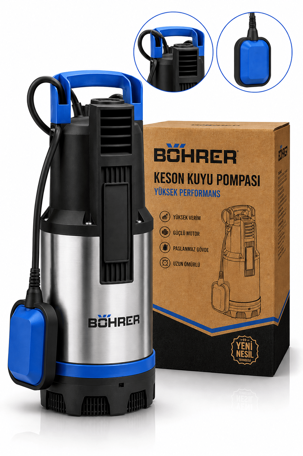 BA011464 YÜKSEK PERFORMANS KESON KUYU DALGIÇ POMPA - 1.5 HP 47M DİK 450M YATAY MAX 6.5 TON SU